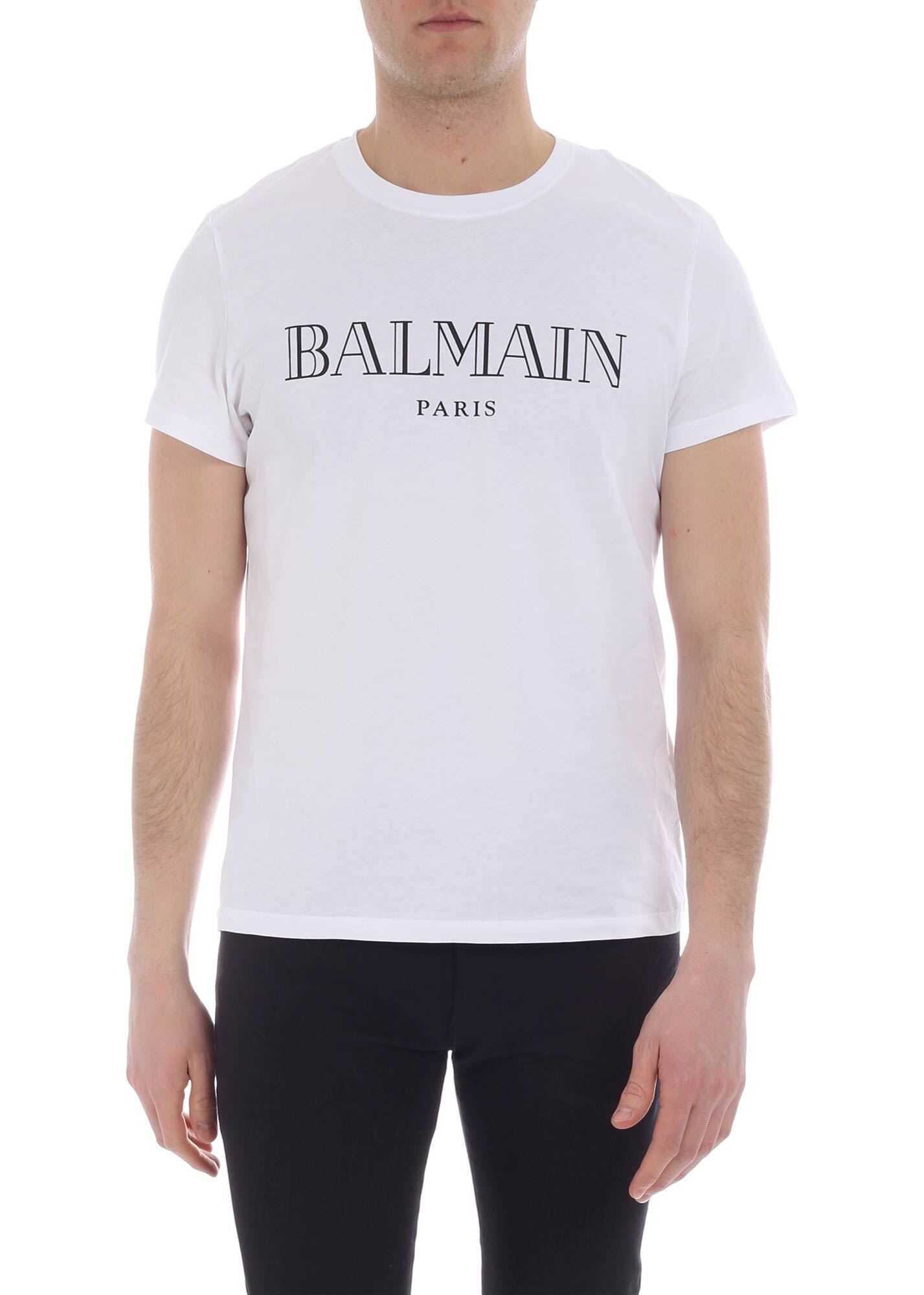Balmain White Crewneck T-Shirt With Logo White