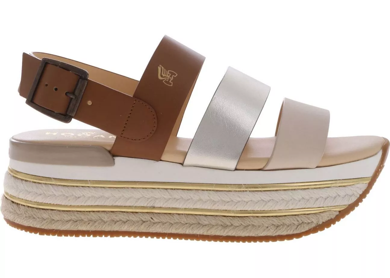 Hogan H432 Sandals In Contrasting Stripes Brown