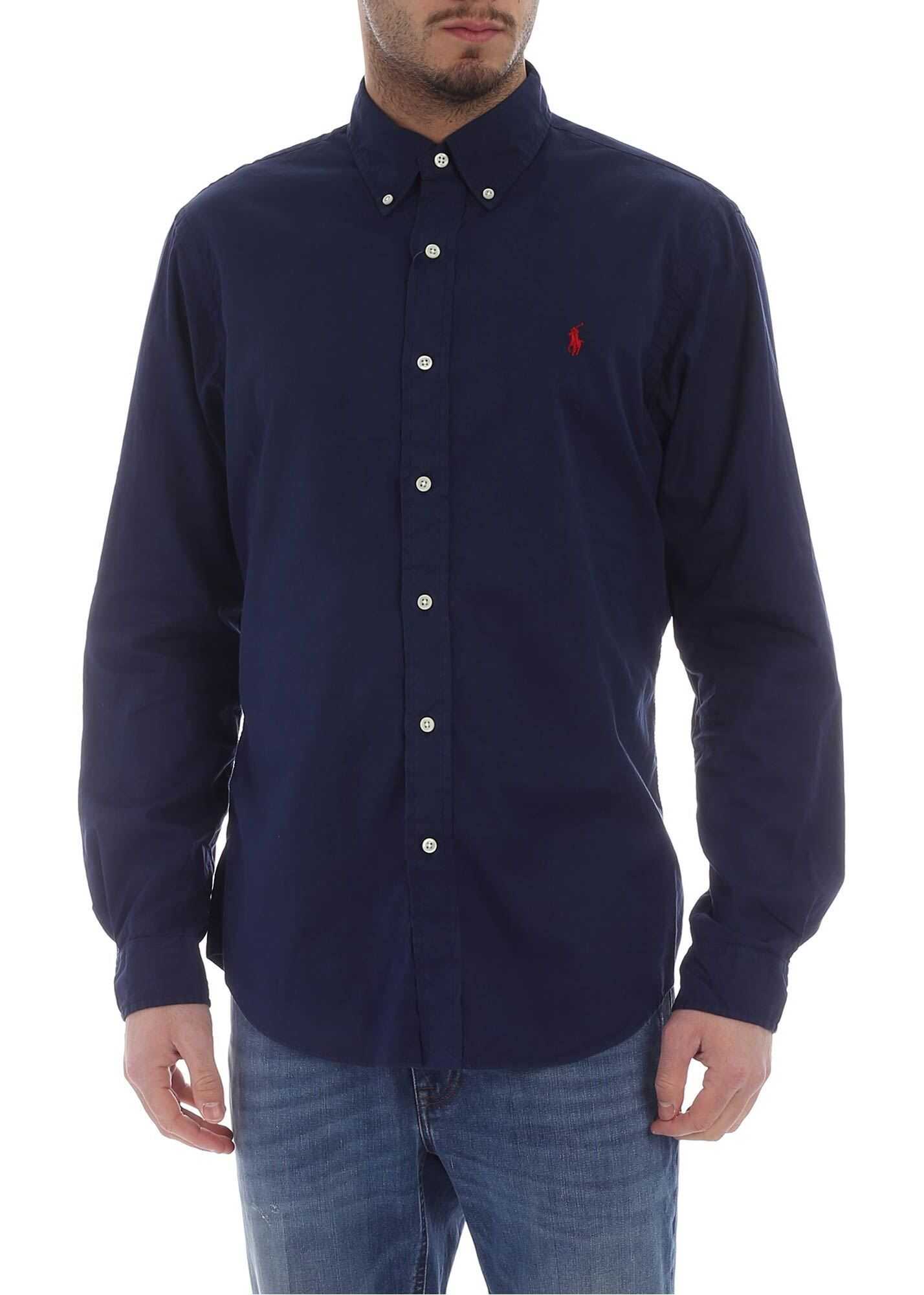 Camasa Ralph Lauren Blue Shirt With Red Logo Embroidery Blue