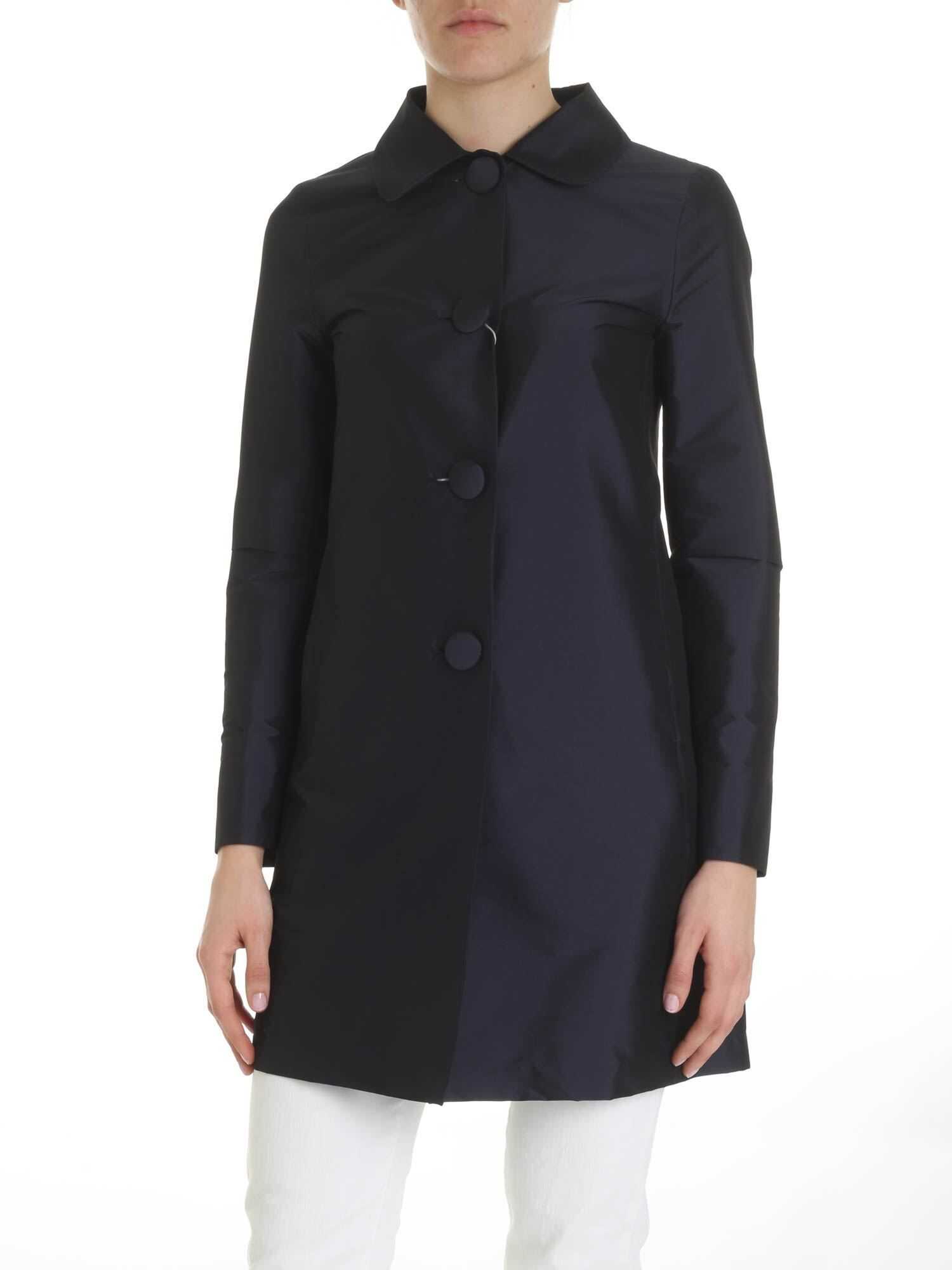 Herno Blue Coat With Covered Buttons Blue