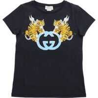 Tricouri Grey T-Shirt With Gg And Tiger Print Fete
