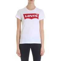 Tricouri White Crew-Neck T-Shirt With Red Logo Print Femei