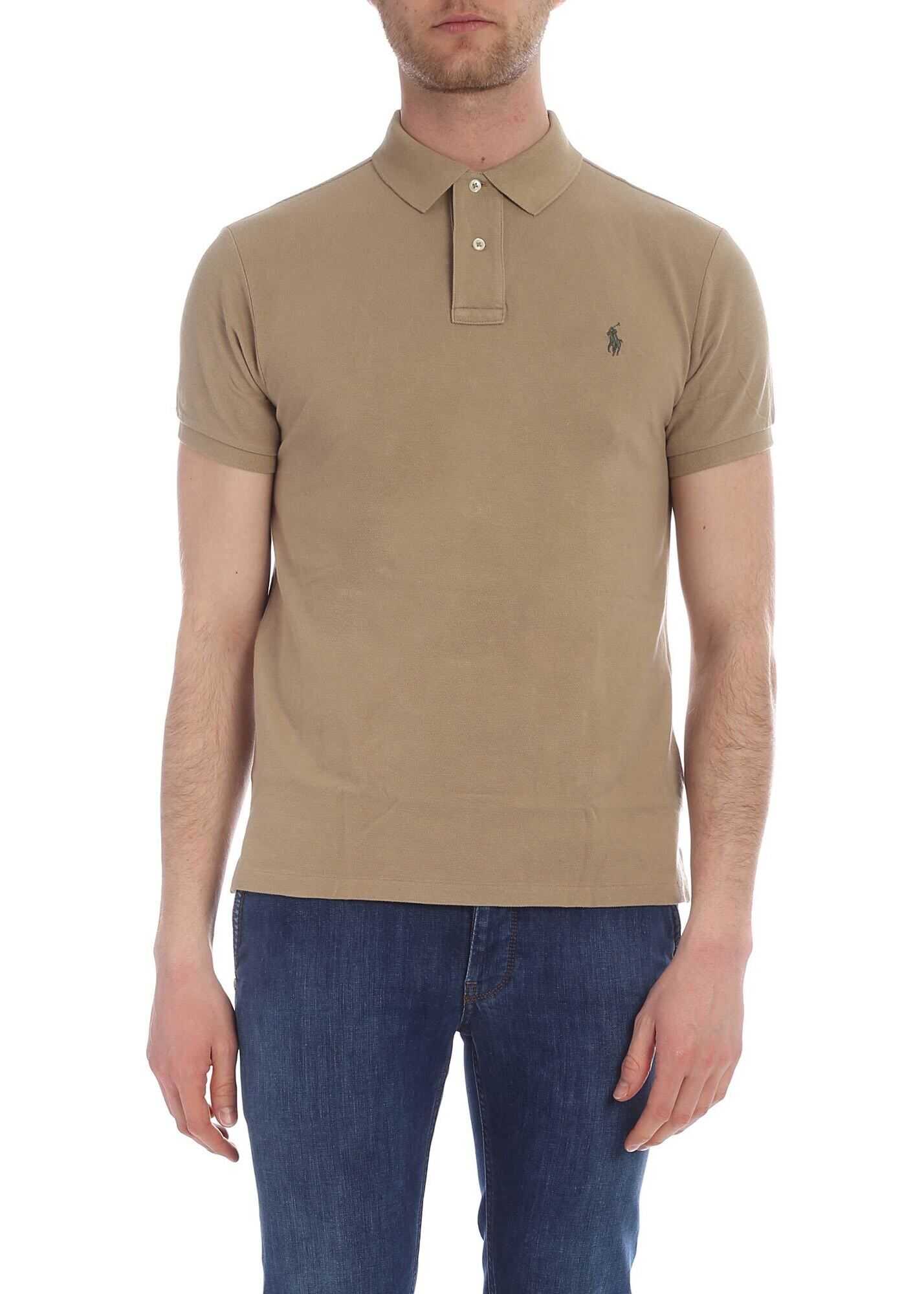 Ralph Lauren Beige Polo With Green Logo Embroidery Beige