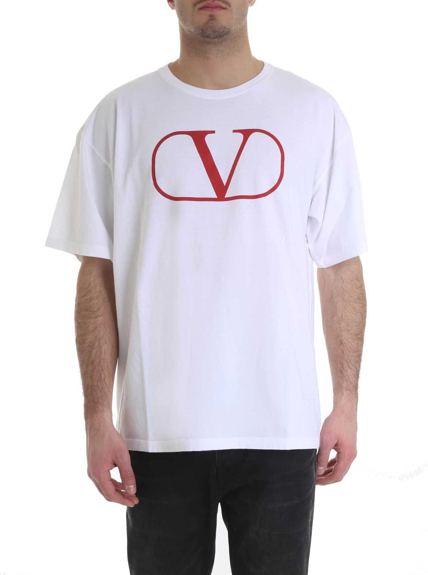 Valentino Garavani White T-Shirt With Red V Logo Print White