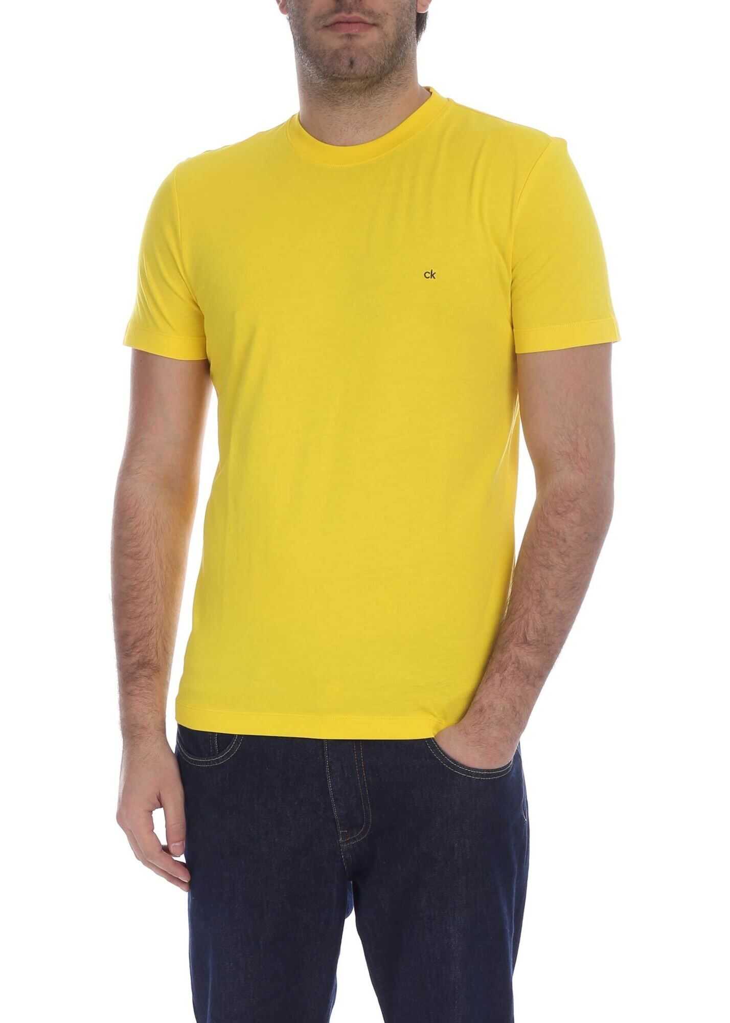 Calvin Klein Crew-Neck T-Shirt In Yellow Cotton With Ck Logo Yellow