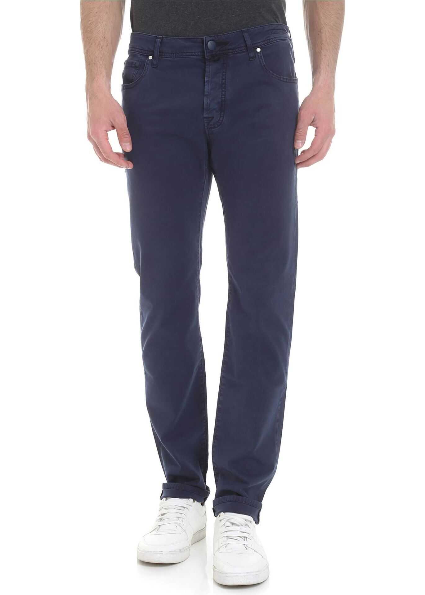 Jacob Cohen 5-Pocket Blue Trousers With Gray Logo Blue