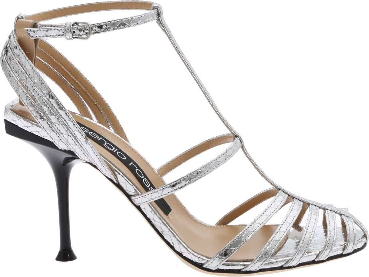 Sergio Rossi Mirrored Leather Sandals In Silver Silver