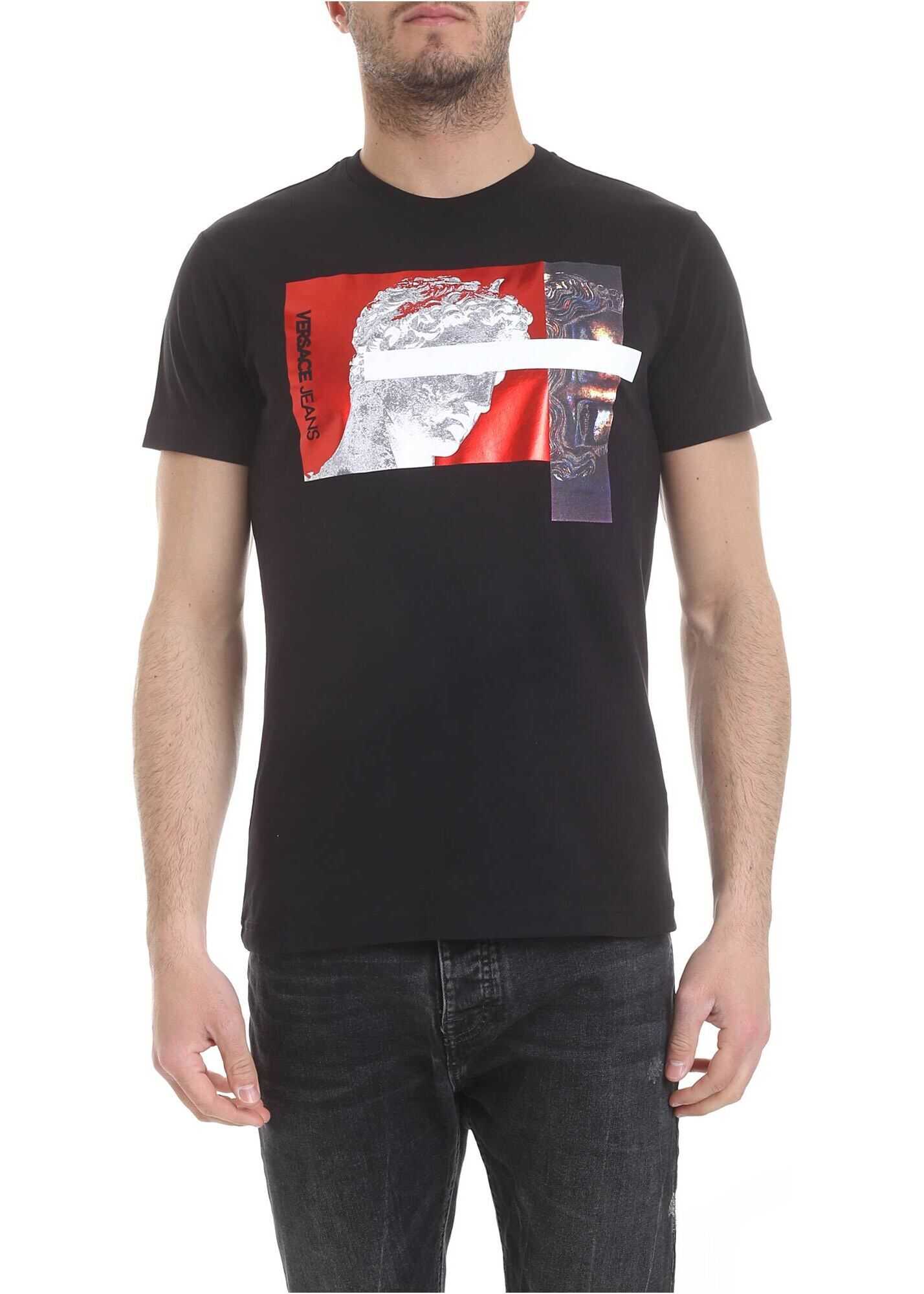 Versace Jeans Couture Metallic Print T-Shirt In Black Black