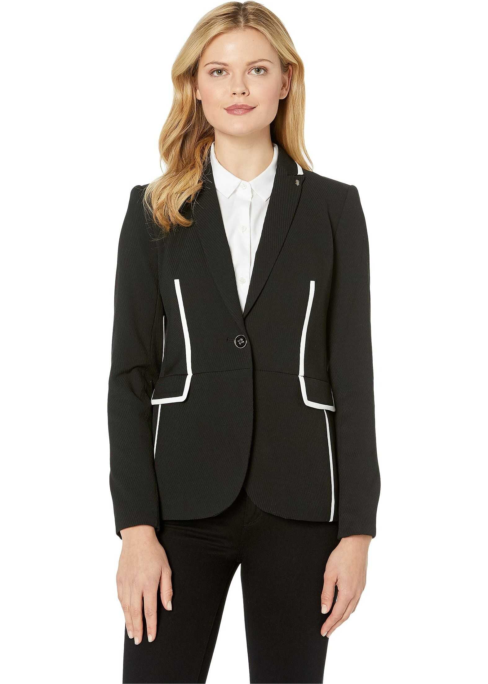 Tommy Hilfiger Textured One-Button Contrast Jacket Black/Ivory