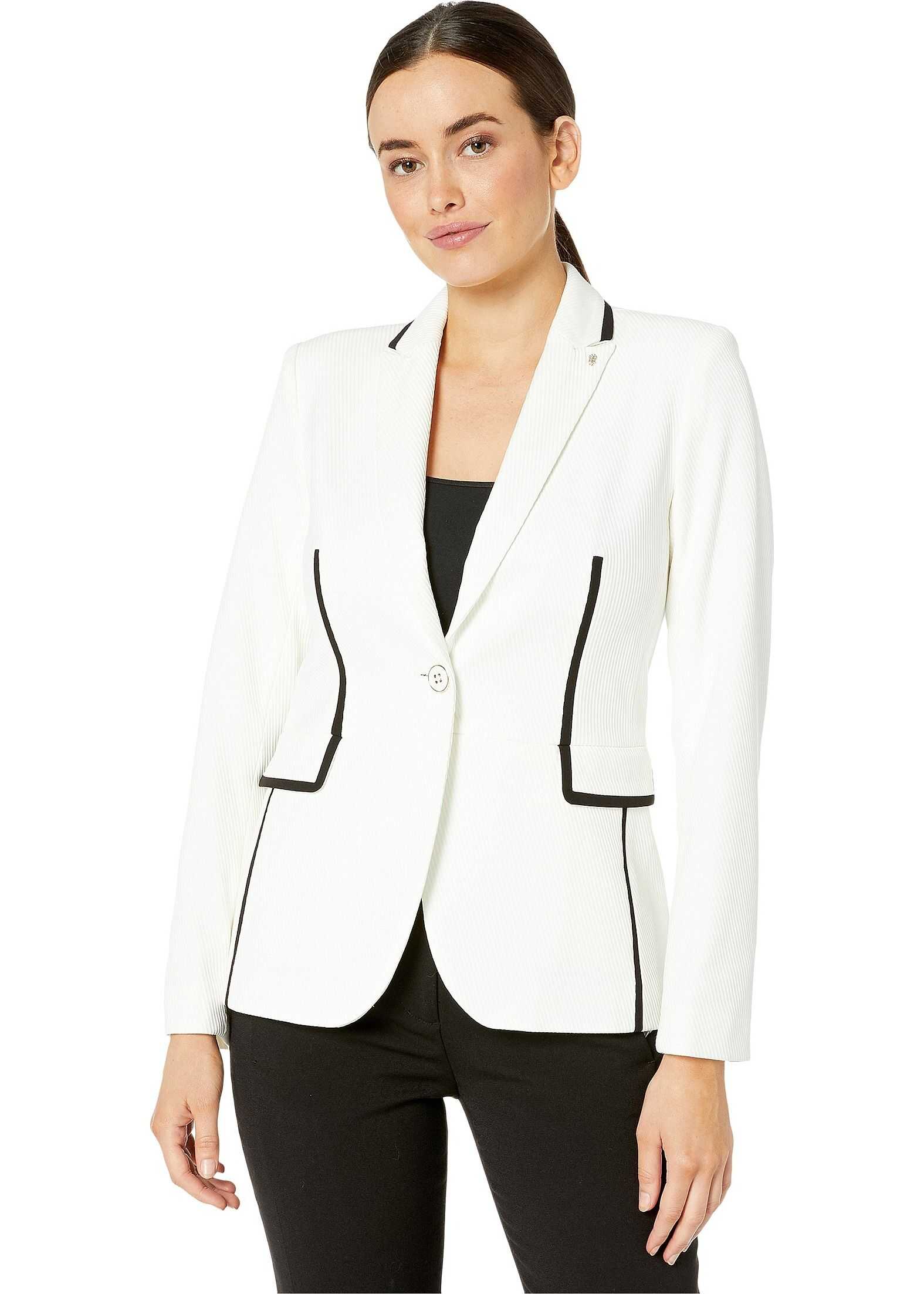 Tommy Hilfiger Textured One-Button Contrast Jacket Ivory/Black