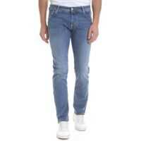 Blugi slim fit Light Blue Jeans With Grey Calf Hair Label Barbati