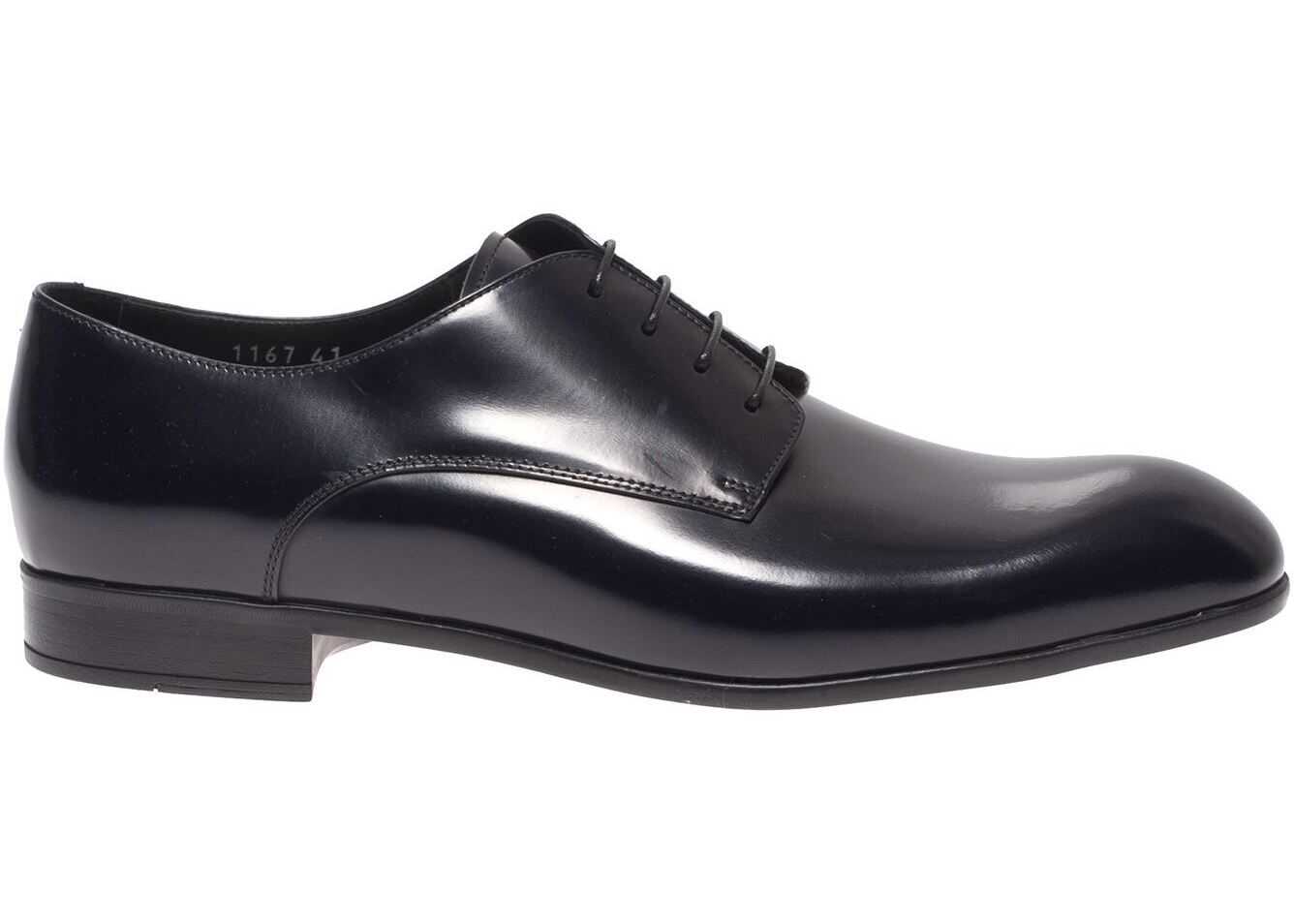 Brushed Leather Derby In Dark Blue