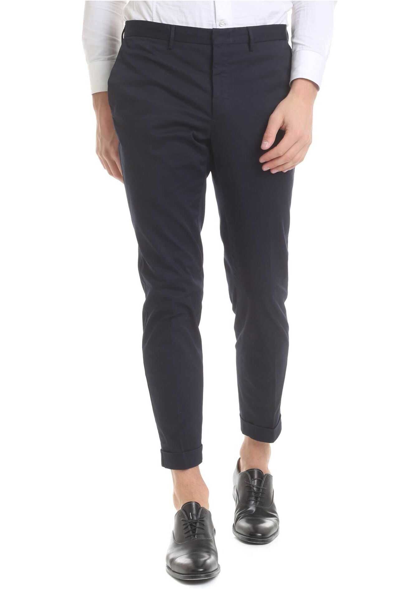Incotex Dark Blue Stretch Cotton Trousers Blue