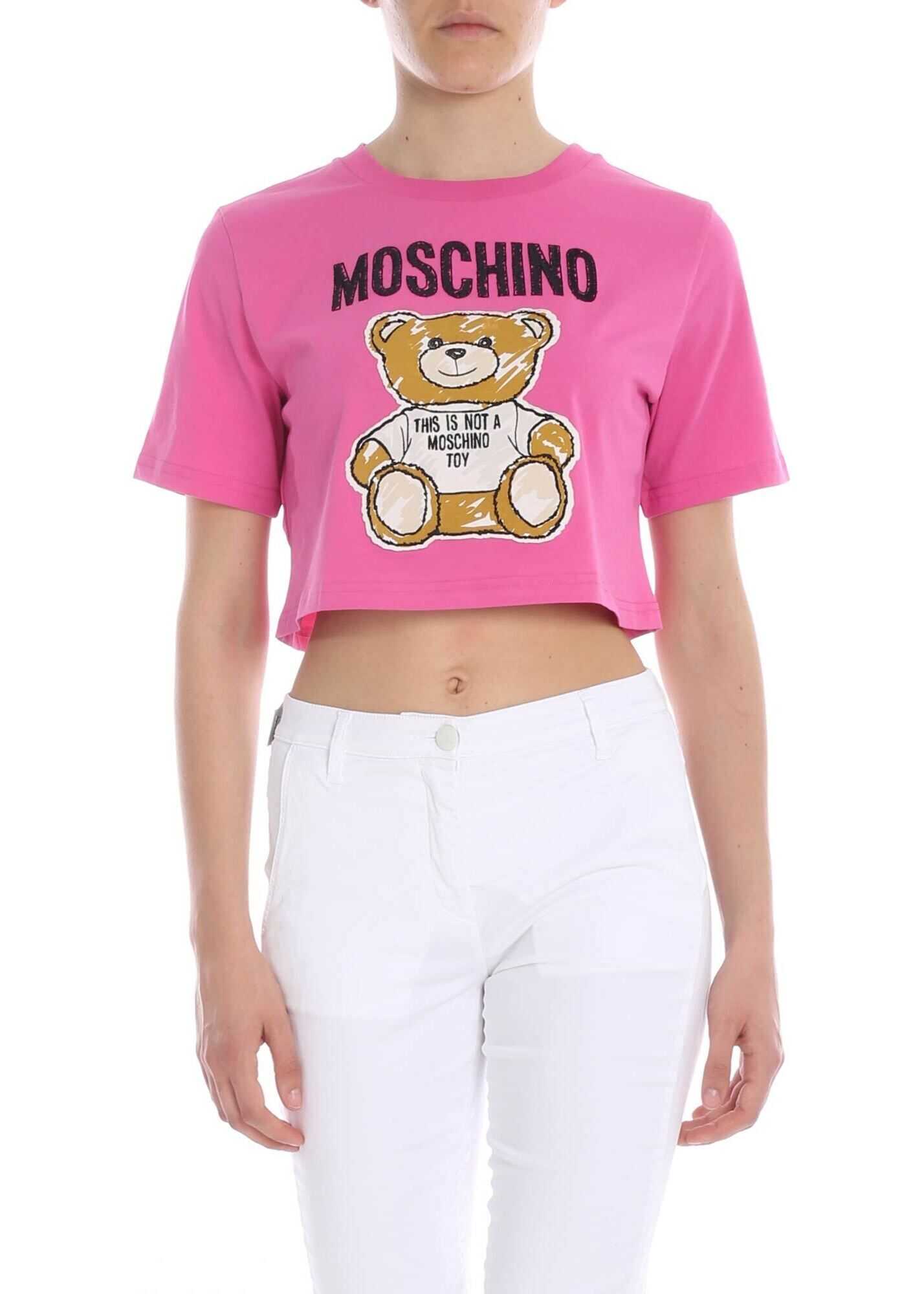 Moschino Fuchsia T-Shirt With Brushstroke Teddy Bear Print Fuchsia