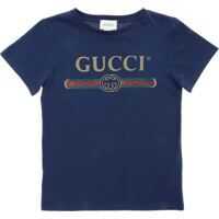 Tricouri Blue T-Shirt With Contrasting Logo Print Baieti
