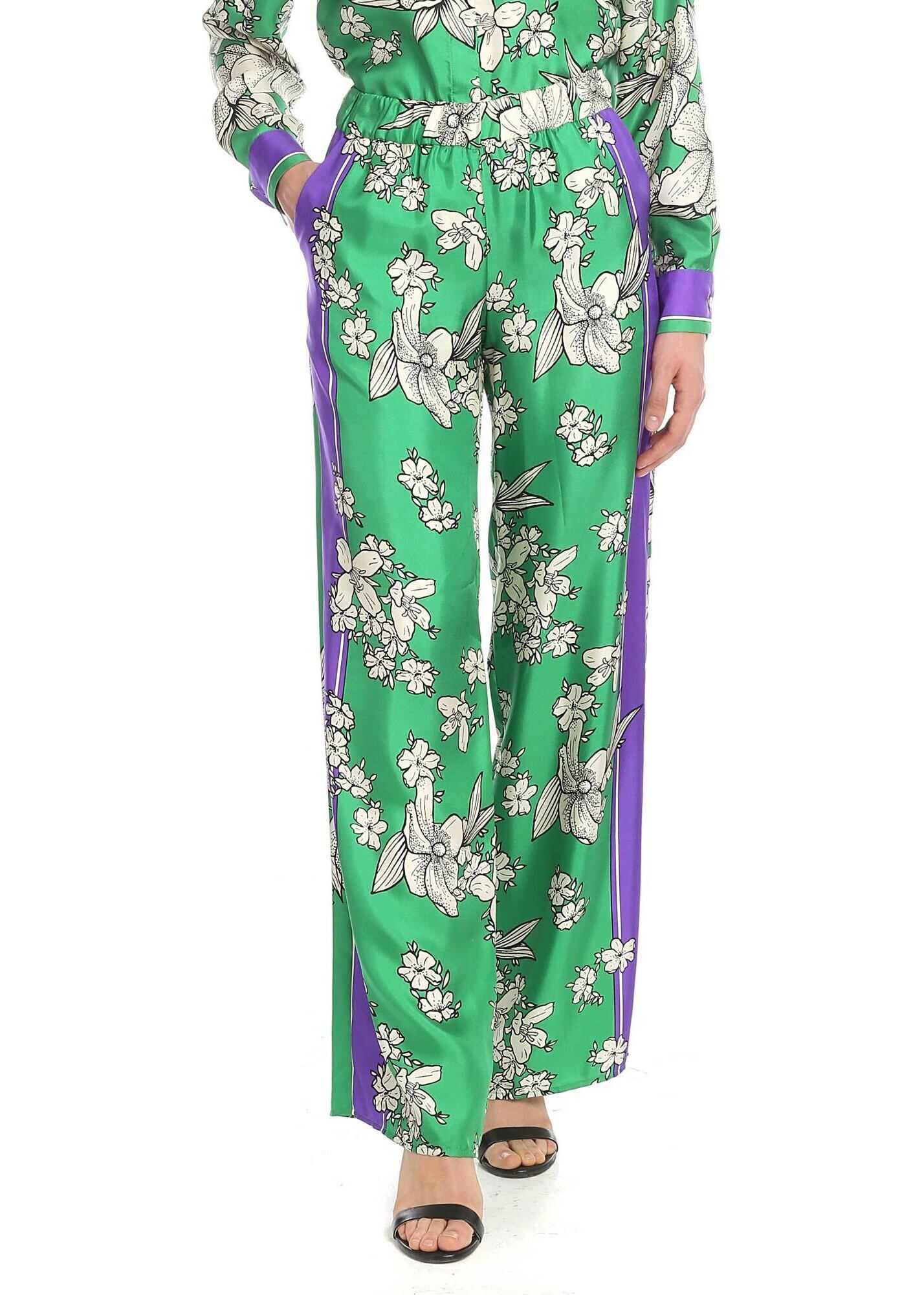 P.A.R.O.S.H. Floral Trousers In Green Silk Green