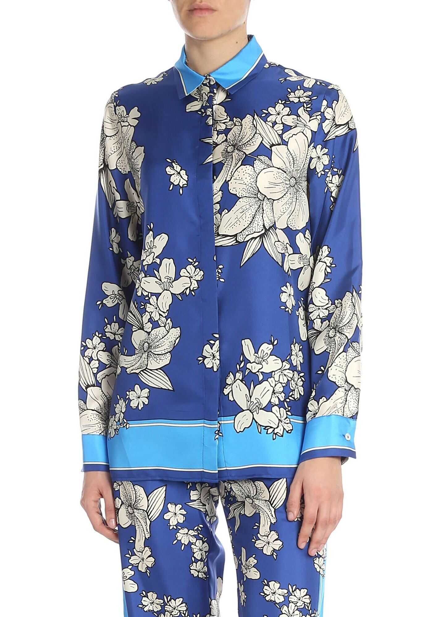 Camasa P.A.R.O.S.H. Bluette Floral Silk Shirt Blue