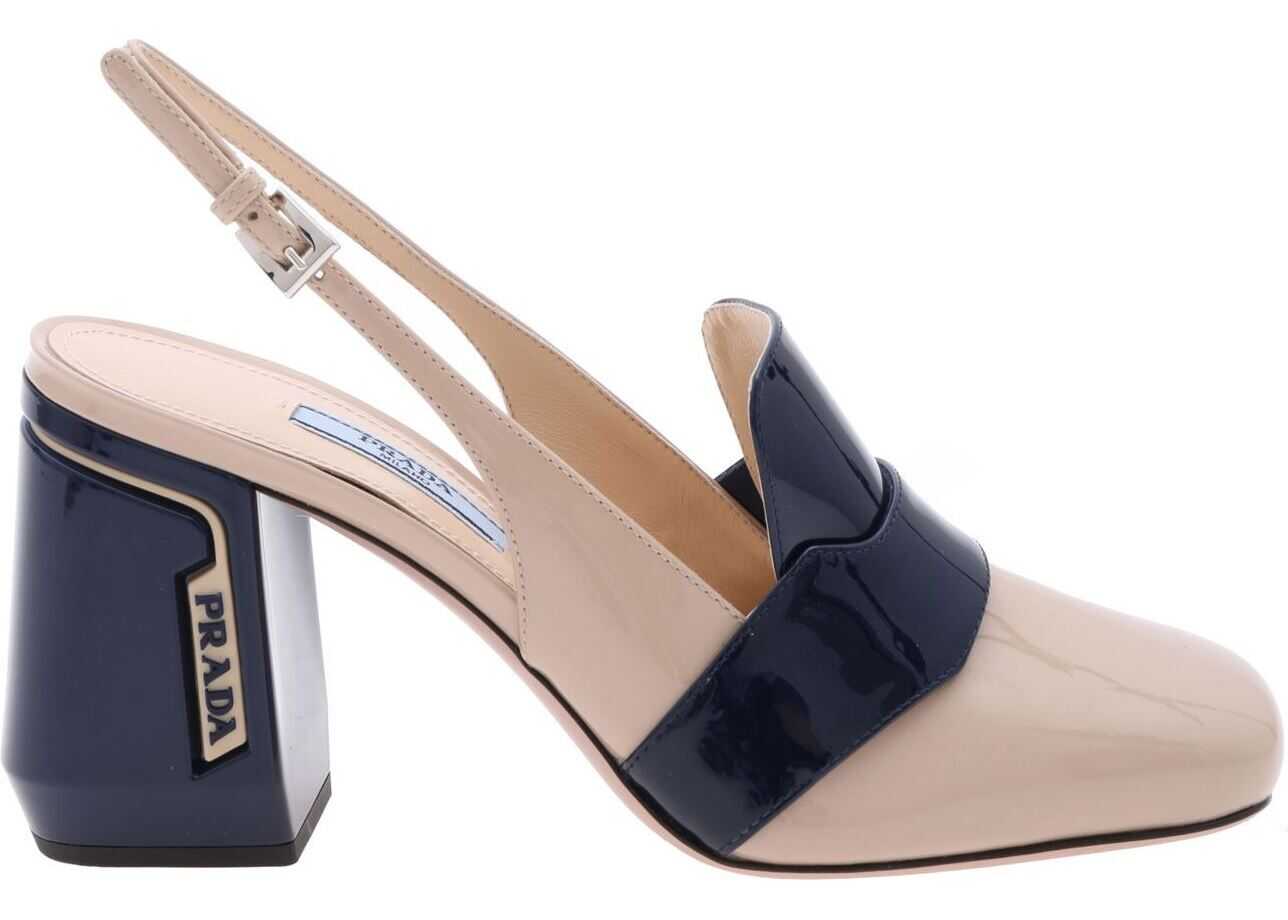 Pantof Prada Slingback In Nude And Blue Leather Beige
