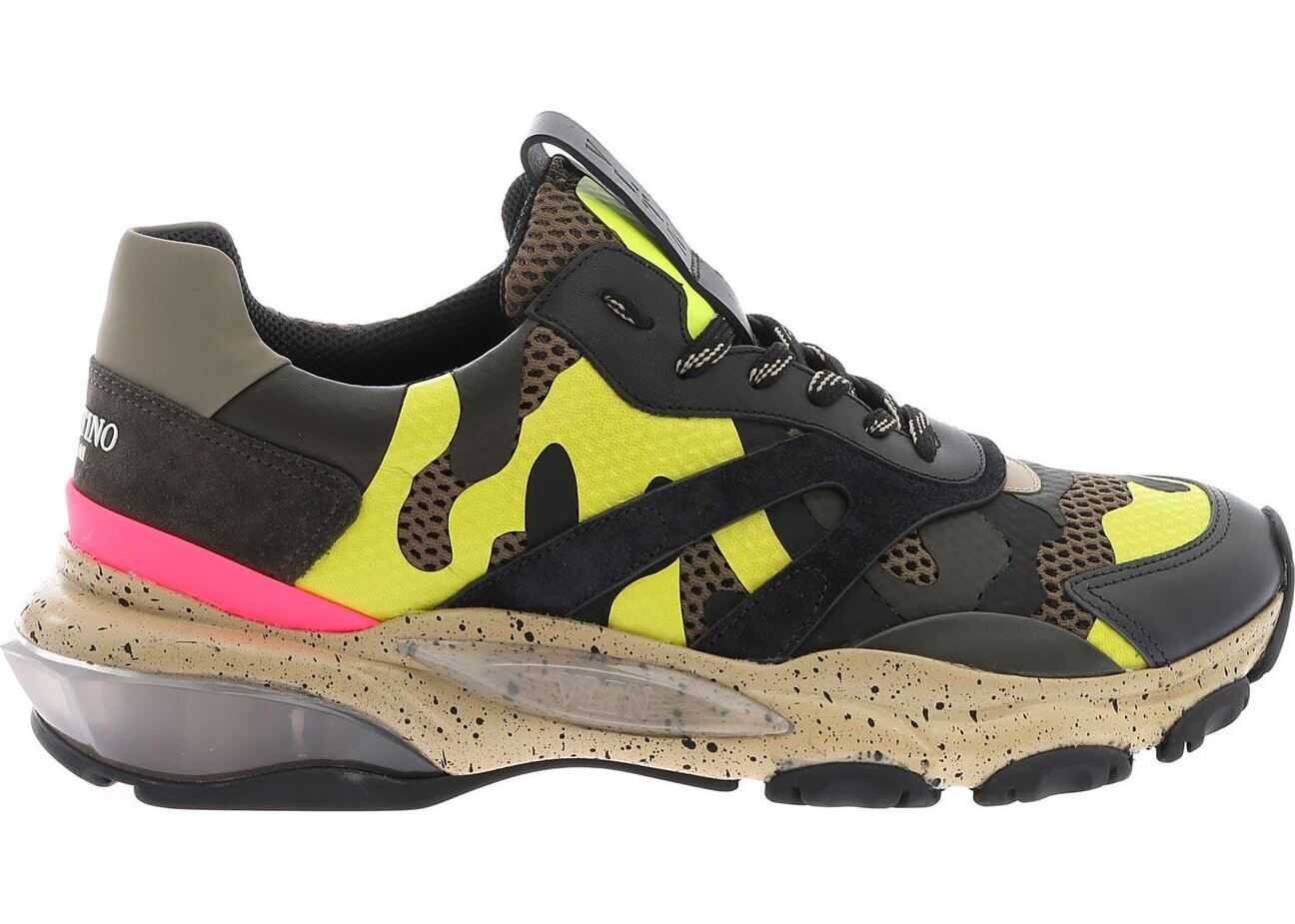 Valentino Garavani Bounce Sneakers In Army Green And Yellow Green