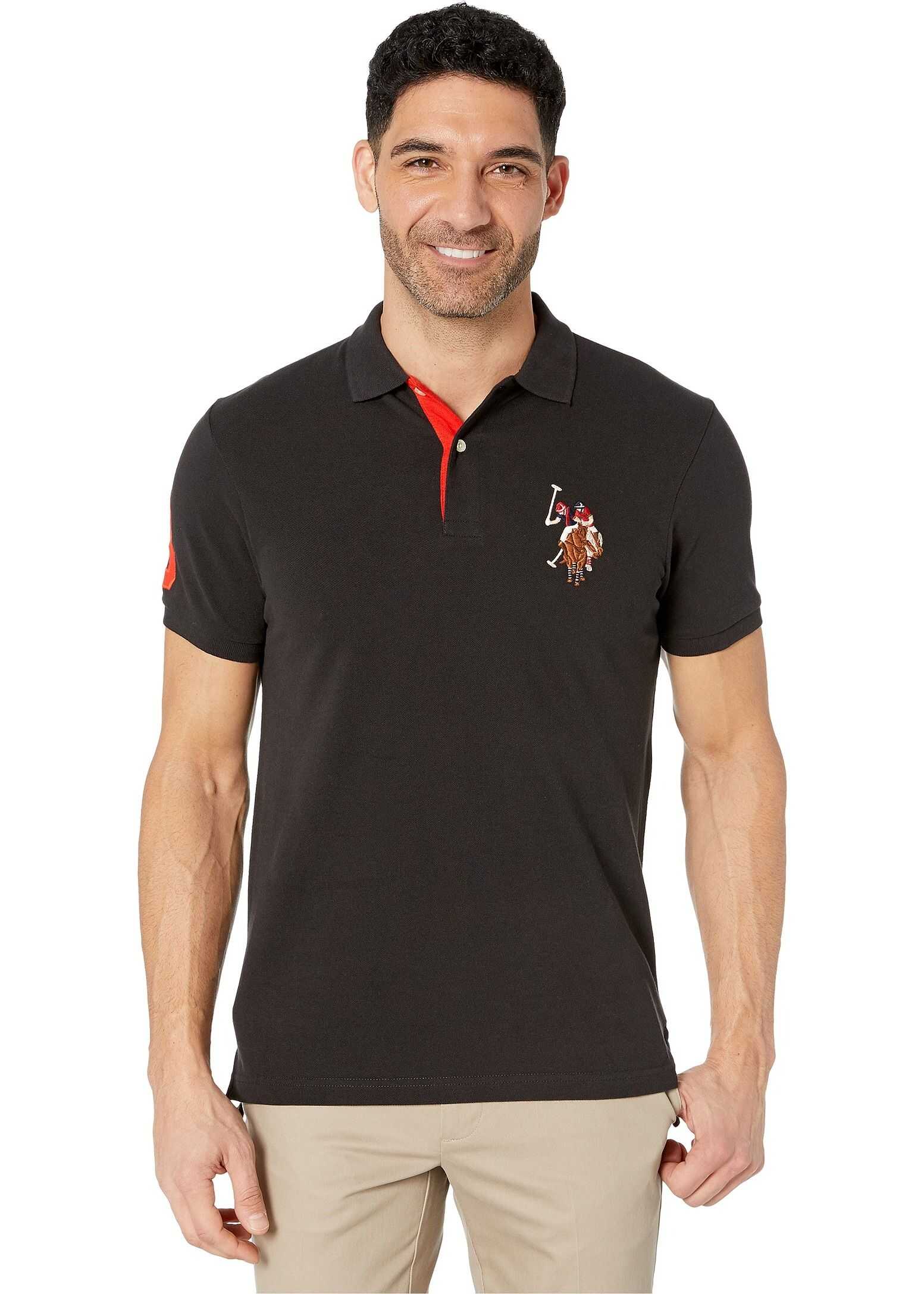 U.S. POLO ASSN. Pique Polo w/ Multicolor DHM Black