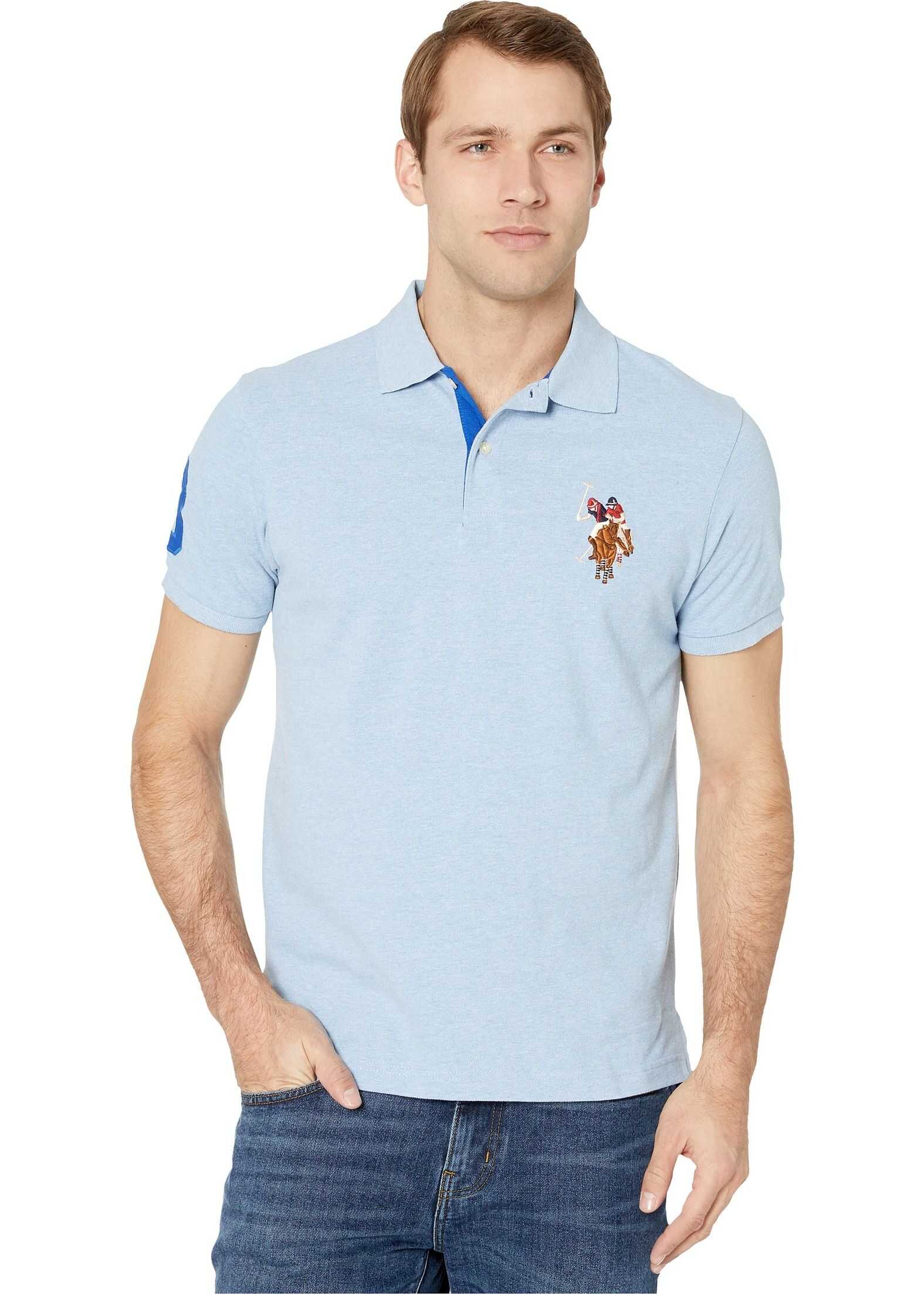 U.S. POLO ASSN. Pique Polo w/ Multicolor DHM Surf Blue Heather