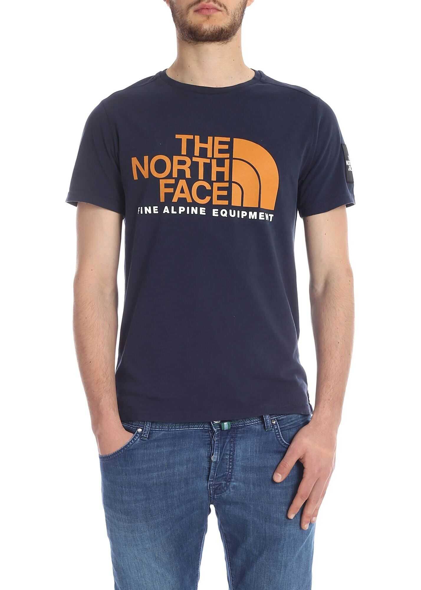 The North Face T-Shirt In Blue With Orange Print Blue