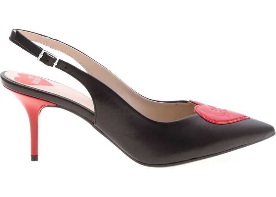 Pantof LOVE Moschino Slingback In Black With Red Heart Black