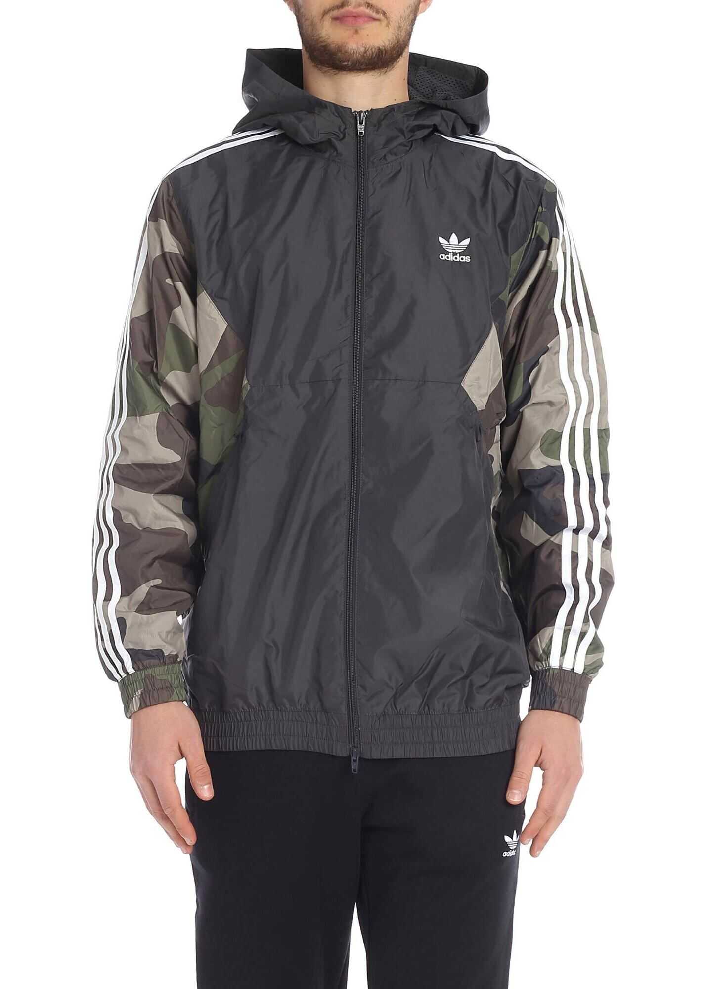 Adidas Originals Hooded Jacket In Gray And Camo