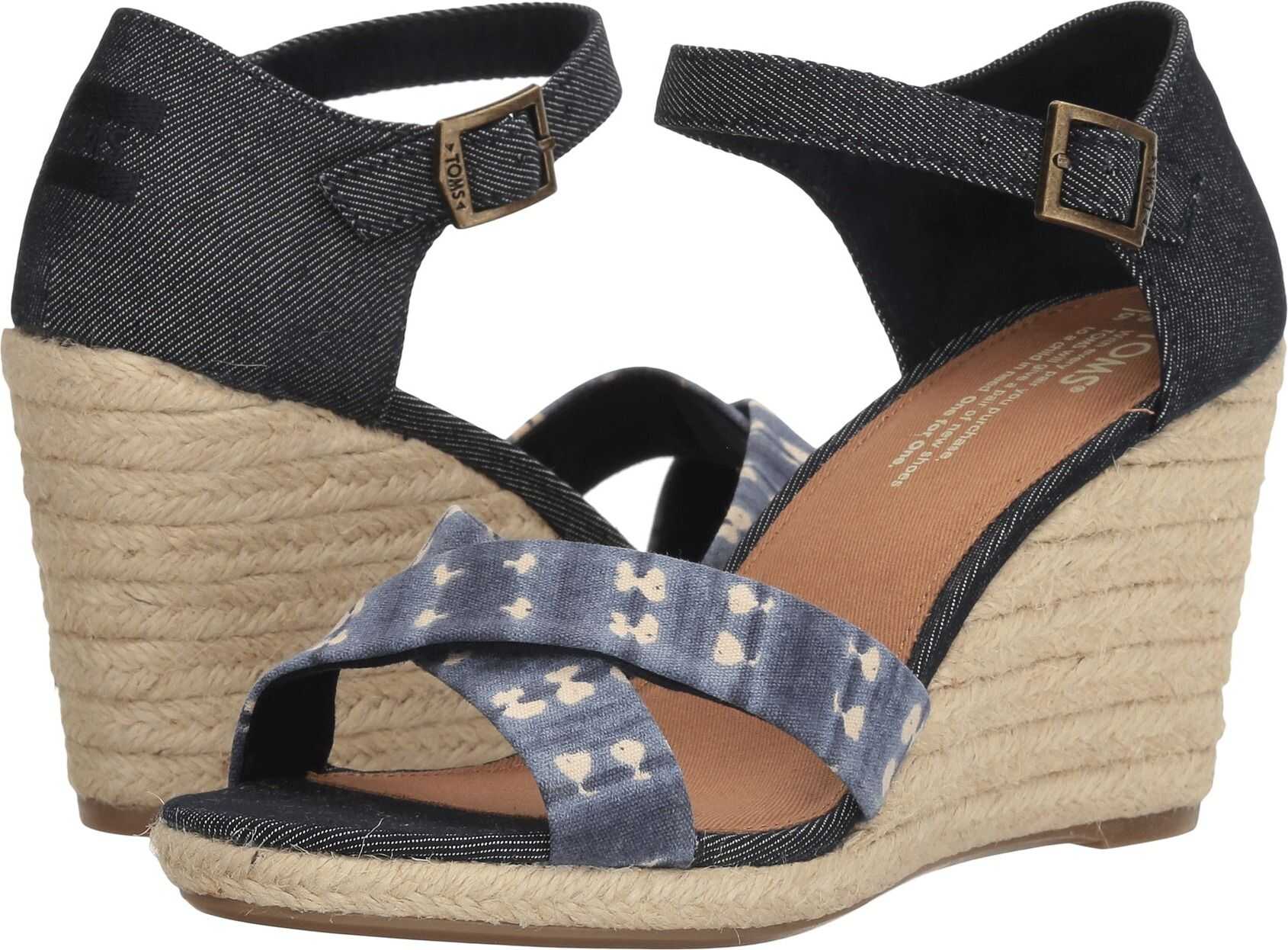 Sandala TOMS Sienna Wedge Navy Batik Stripe/Denim