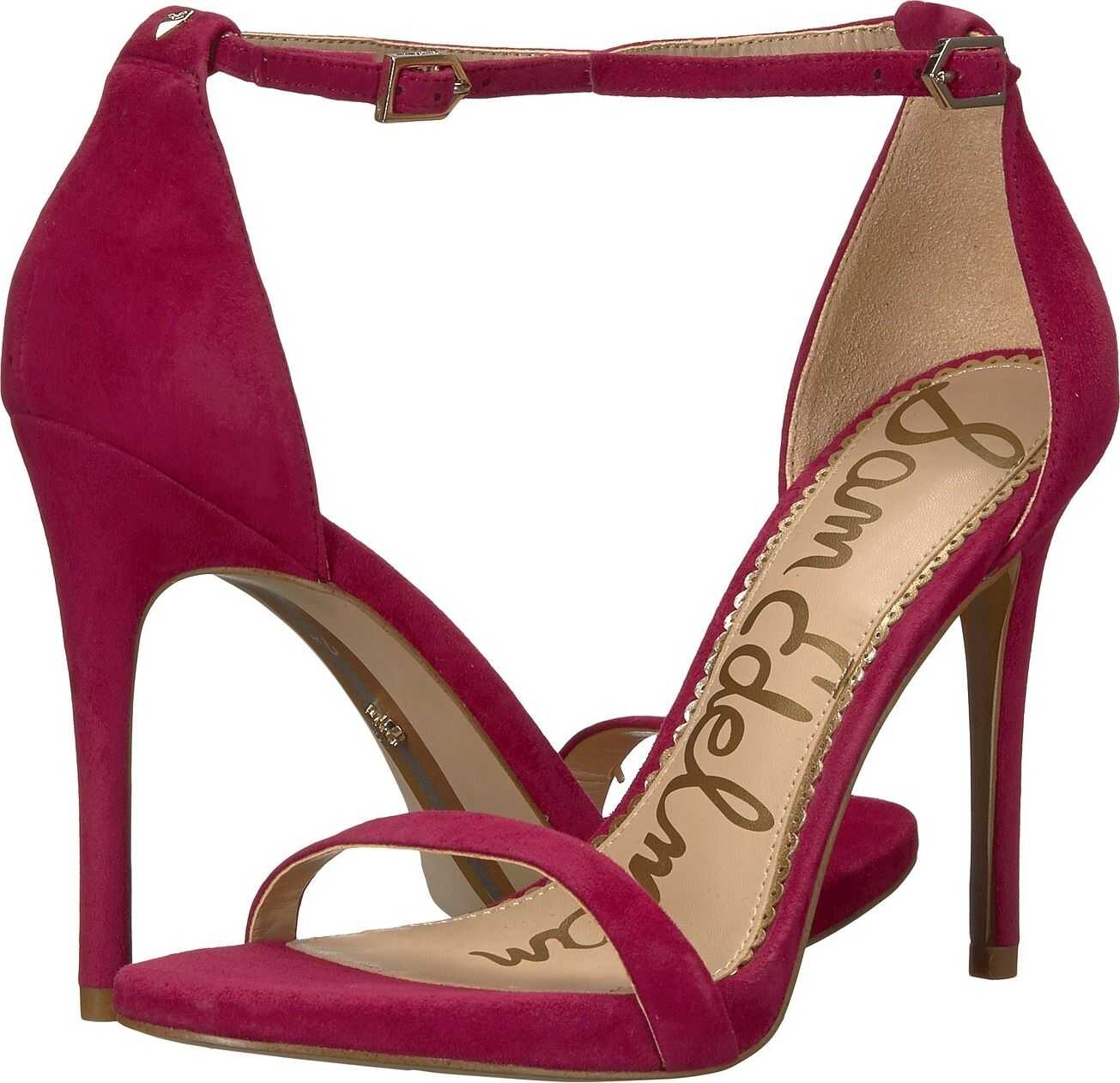 Sam Edelman Ariella Strappy Sandal Heel Pomegranate Pink Kid Suede Leather