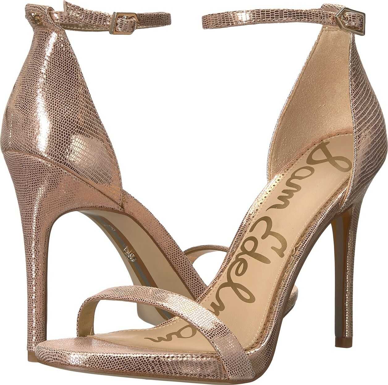 Sam Edelman Ariella Strappy Sandal Heel Blush Gold New Glamour Lizard Print Leather