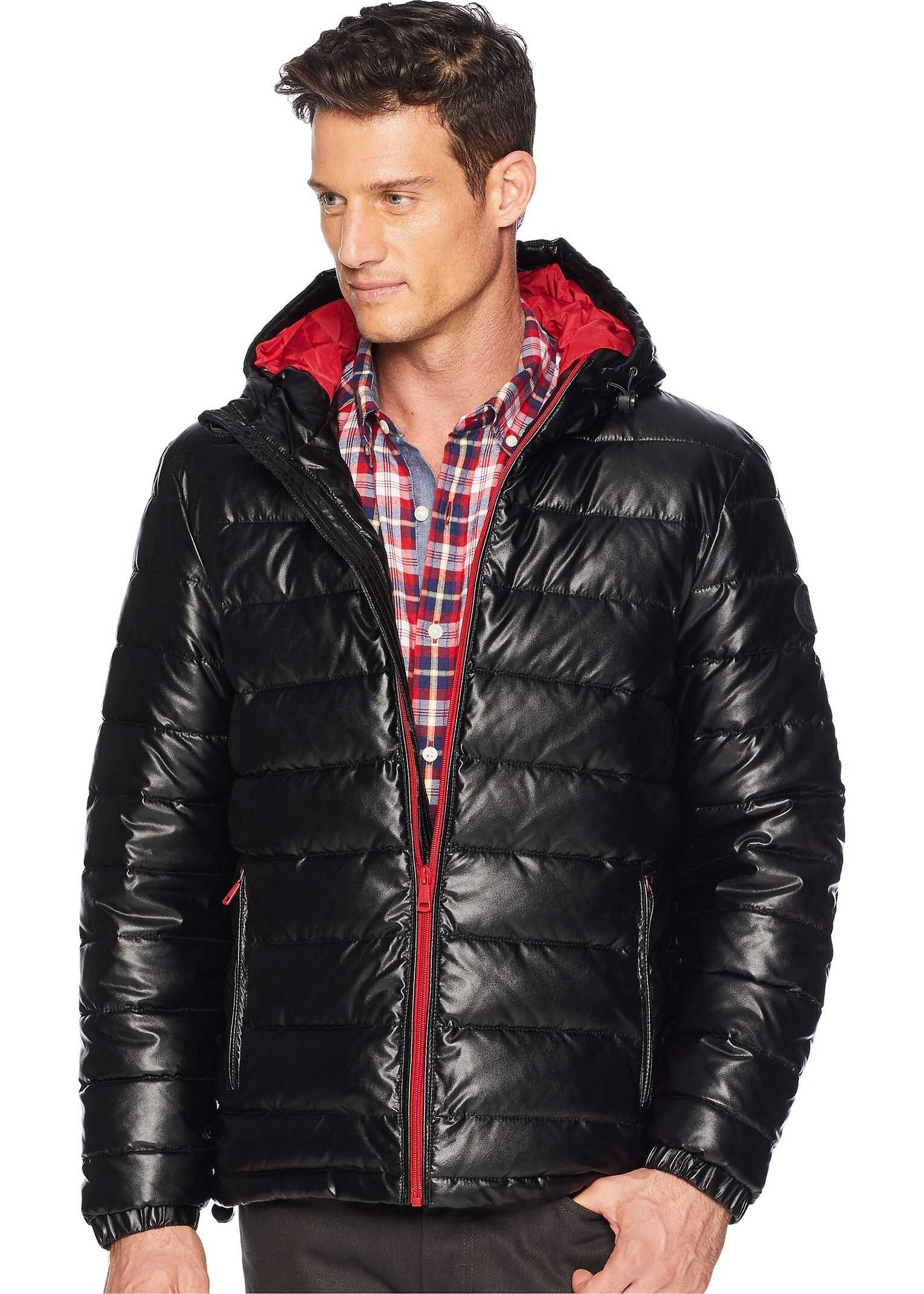 Cole Haan Faux Leather Faux Down Jacket Black/Red