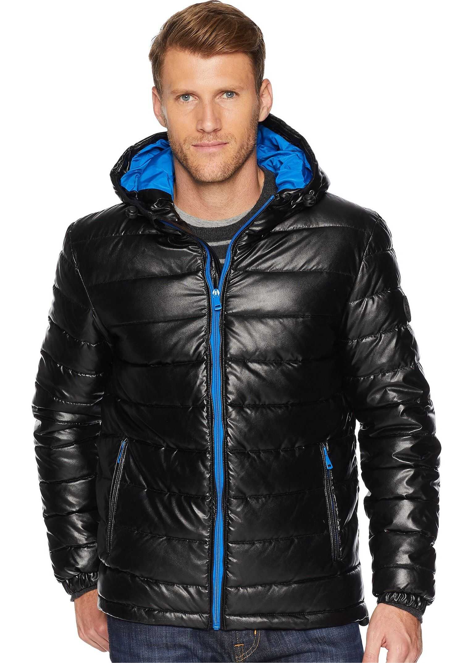 Cole Haan Faux Leather Faux Down Jacket Black/Blue