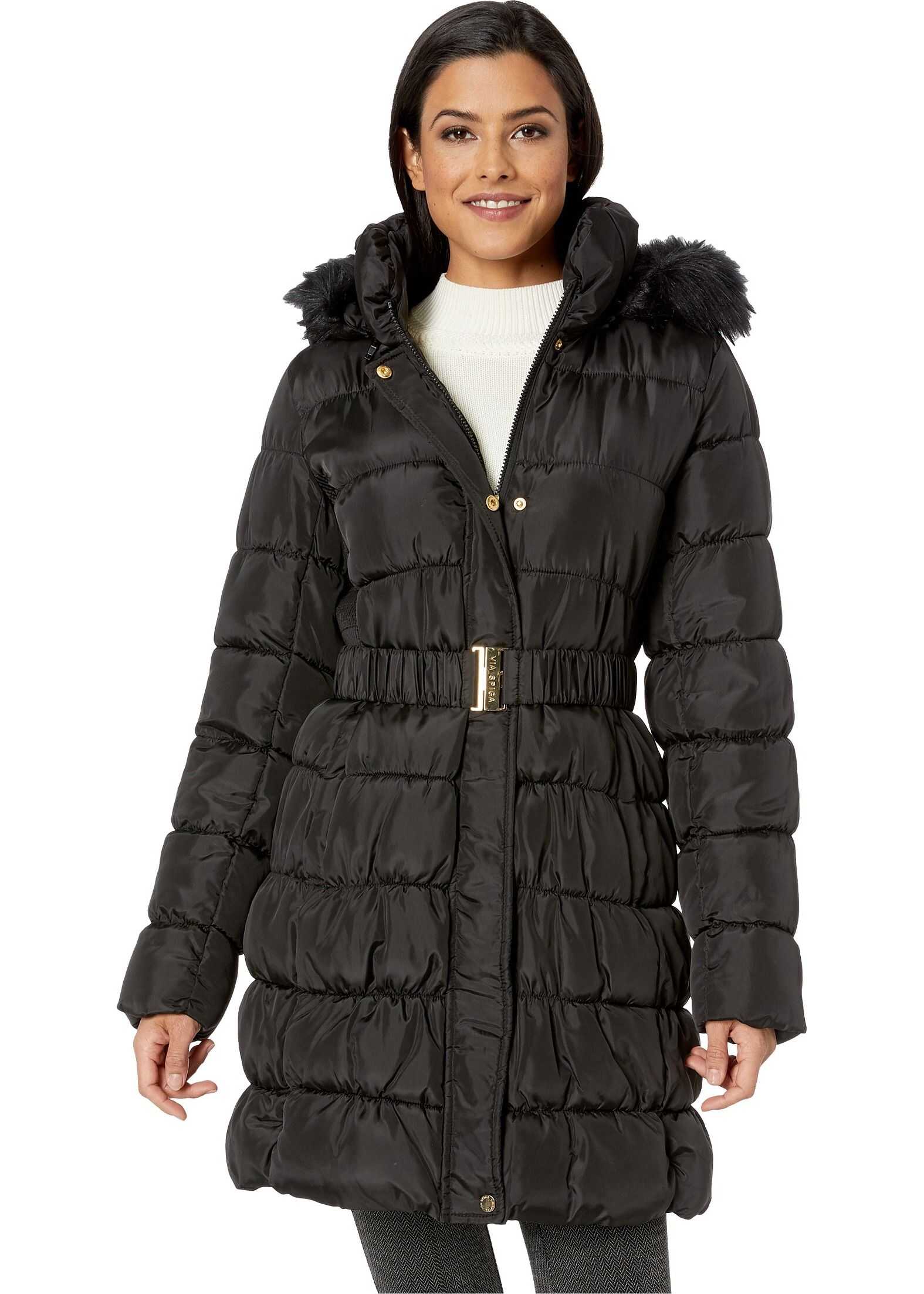 Via Spiga 3/4 Long Hooded Puffer Black