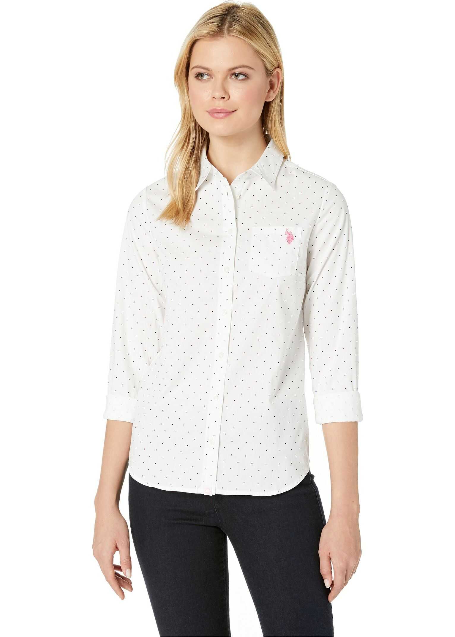 Camasa U.S. POLO ASSN. Dot Stretch Poplin Blouse Optic White