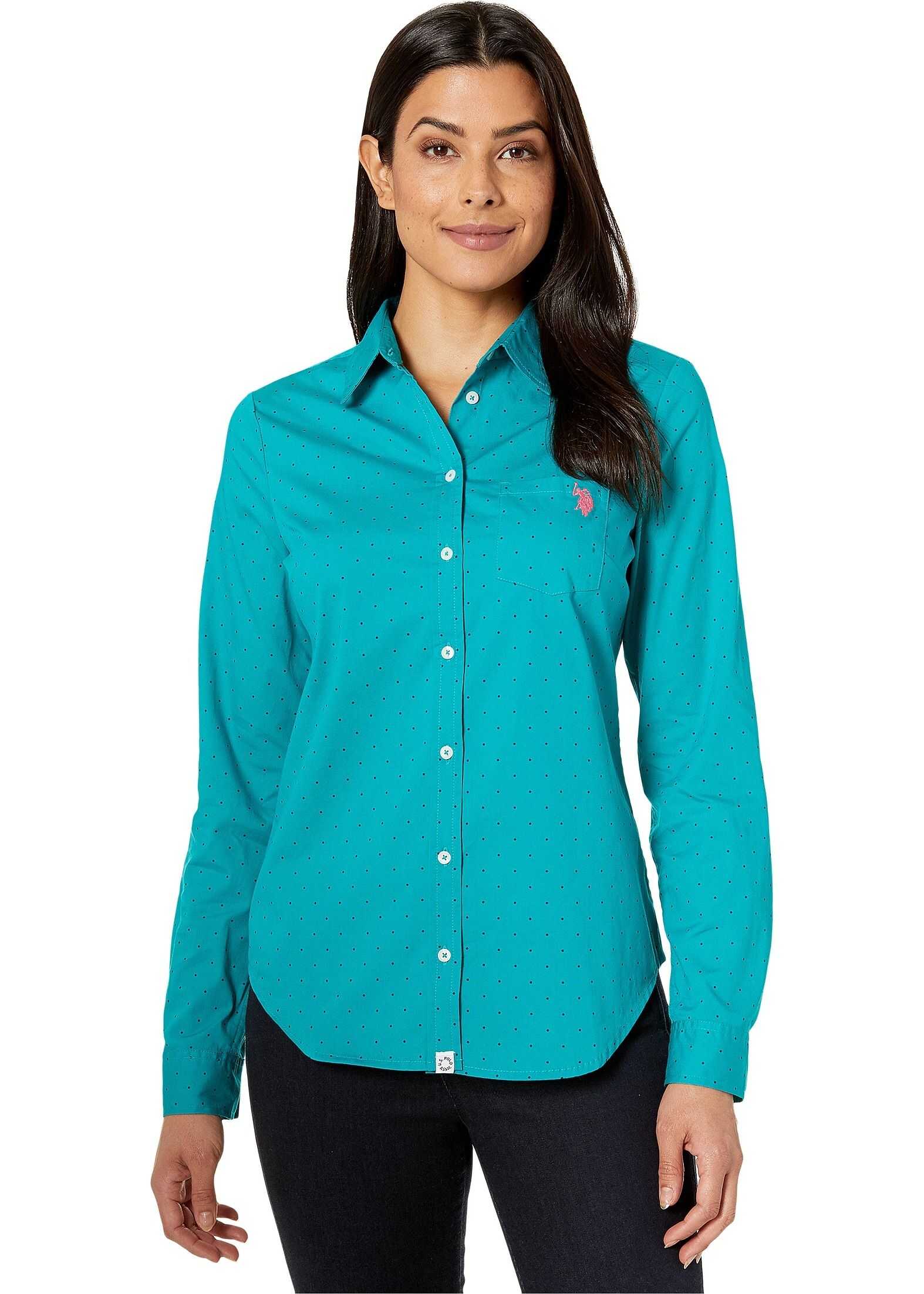 Camasa U.S. POLO ASSN. Dot Stretch Poplin Blouse Turquoise Rapids