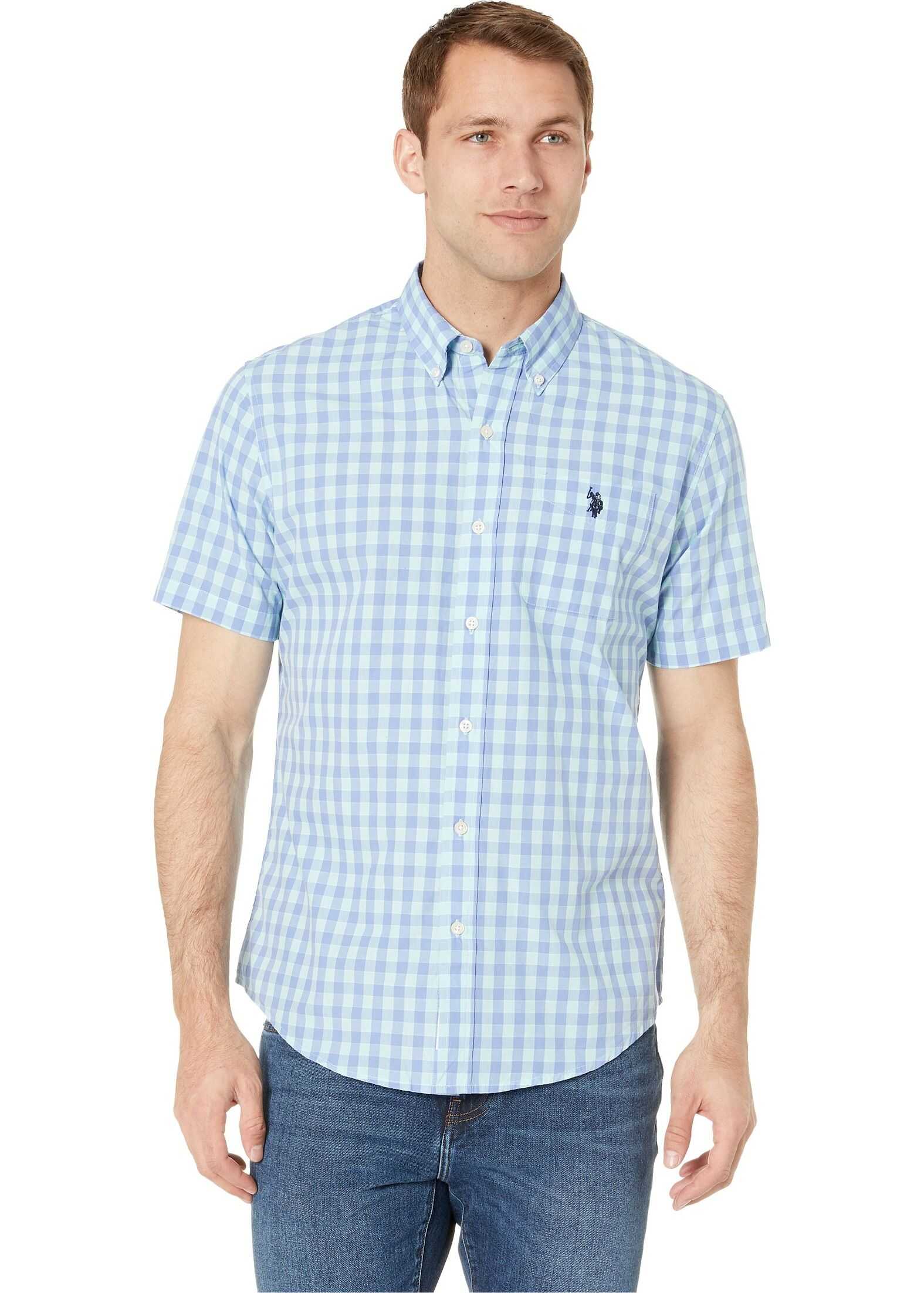 Camasa U.S. POLO ASSN. Short Sleeve Medium Check Woven Button Down Surf Spring