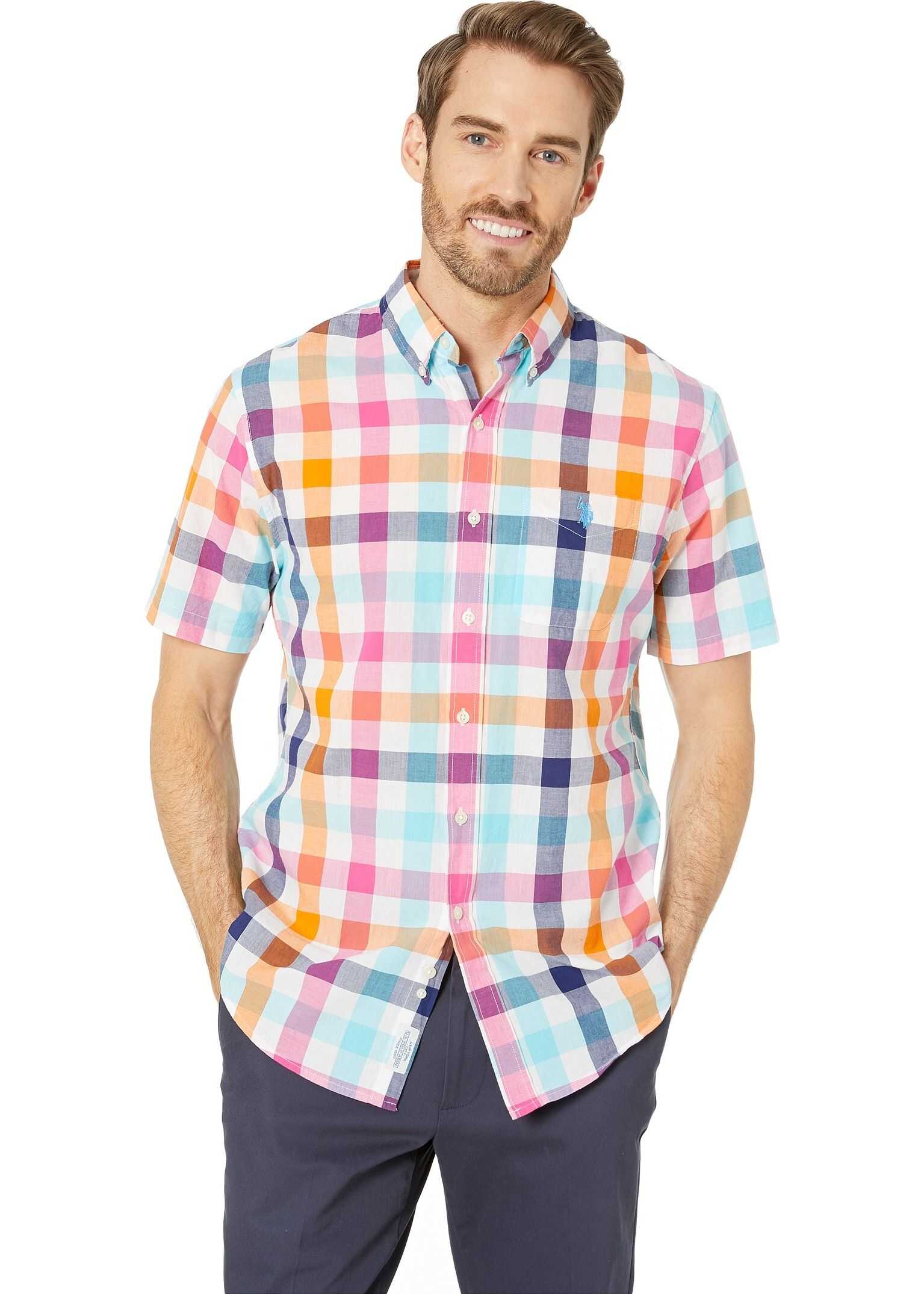 Camasa U.S. POLO ASSN. Multicolor Medium Plaid Button Down Optic White