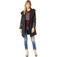 Jachete Oversized Hooded Shawl Collar Woven Lightweight Raincoat with Faux Leather Detail Femei