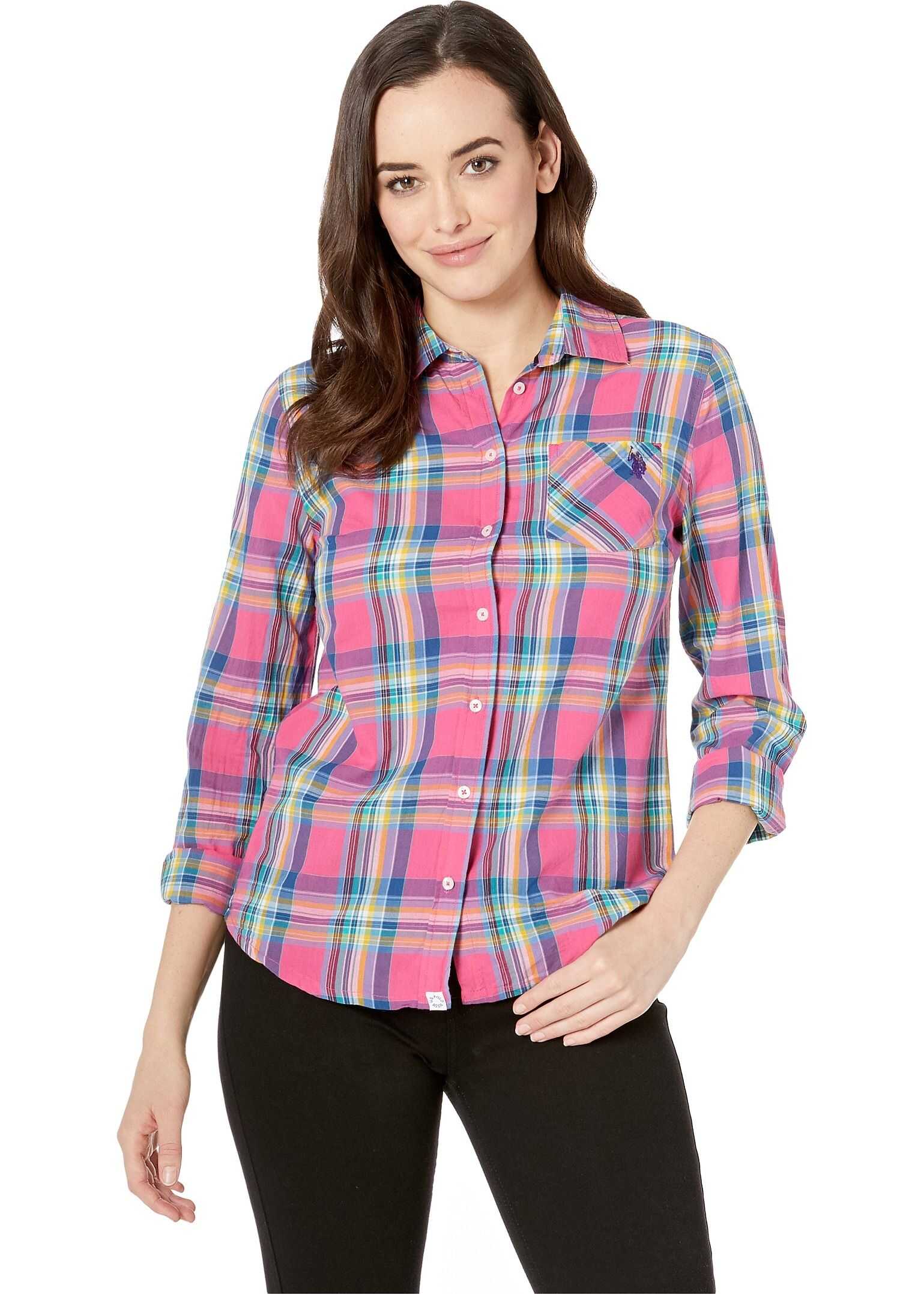 U.S. POLO ASSN. Plaid Woven Shirt Shocking Poppy