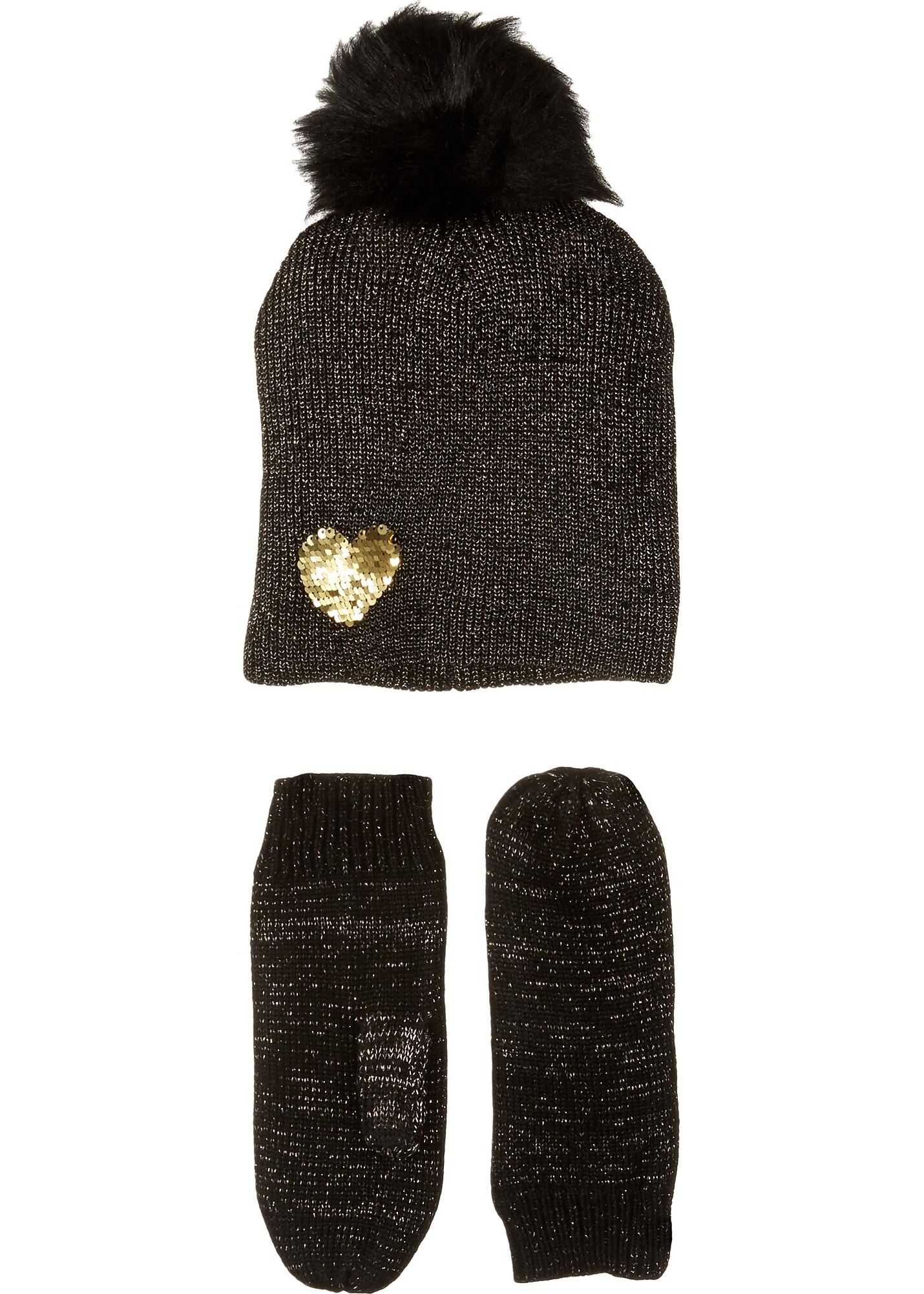 Betsey Johnson Heart to Heart Hat Gloves Two-Piece Set Black/Gold