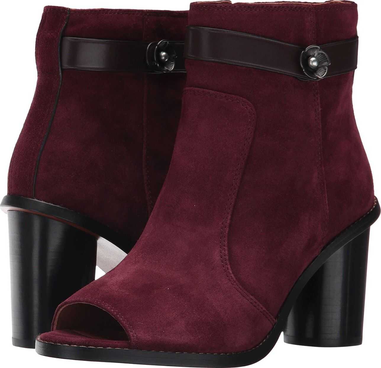 COACH Moto Open Toe Bootie Wine Suede