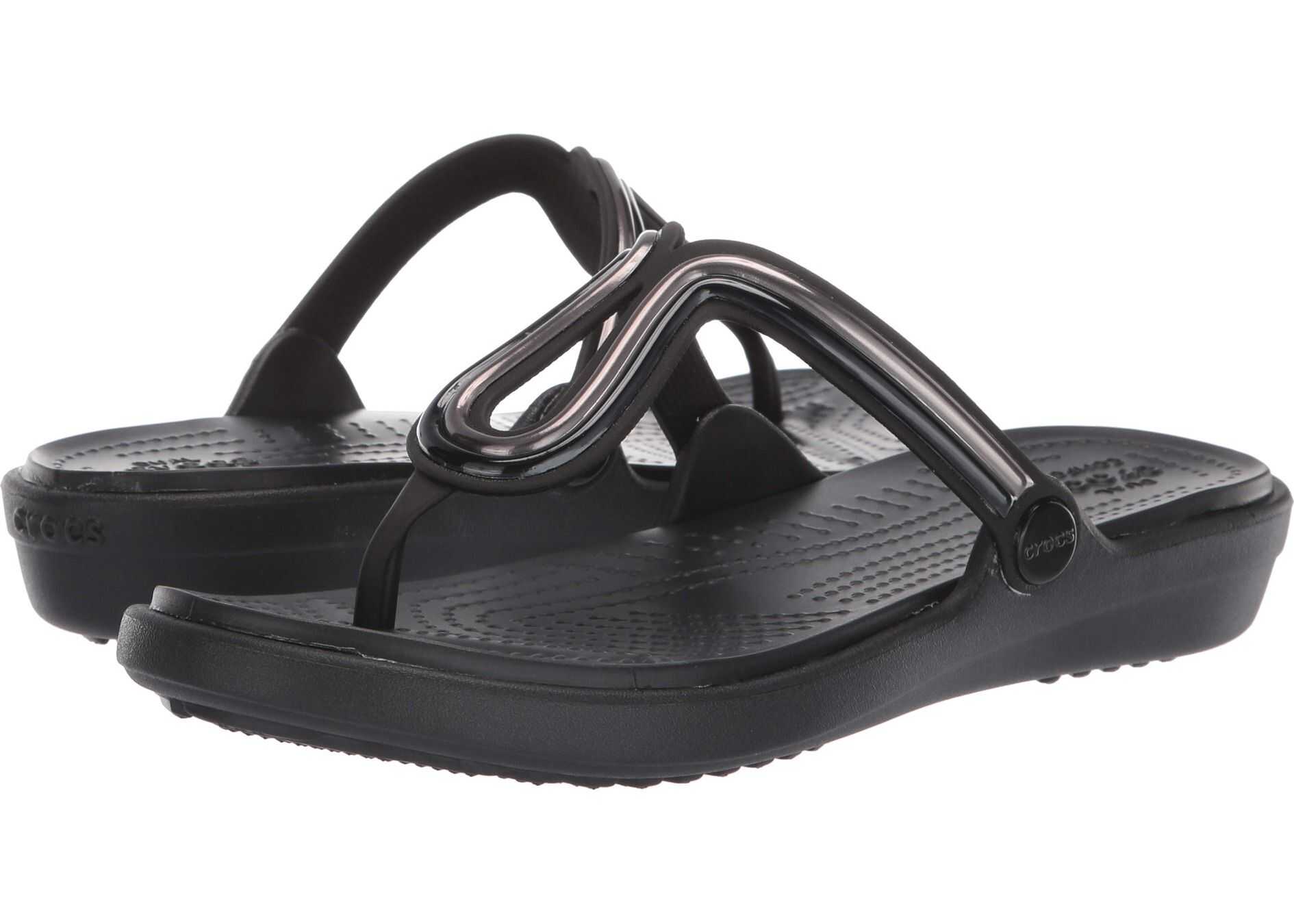 Crocs Sanrah Metal Block Flat Flip Multi Black/Black