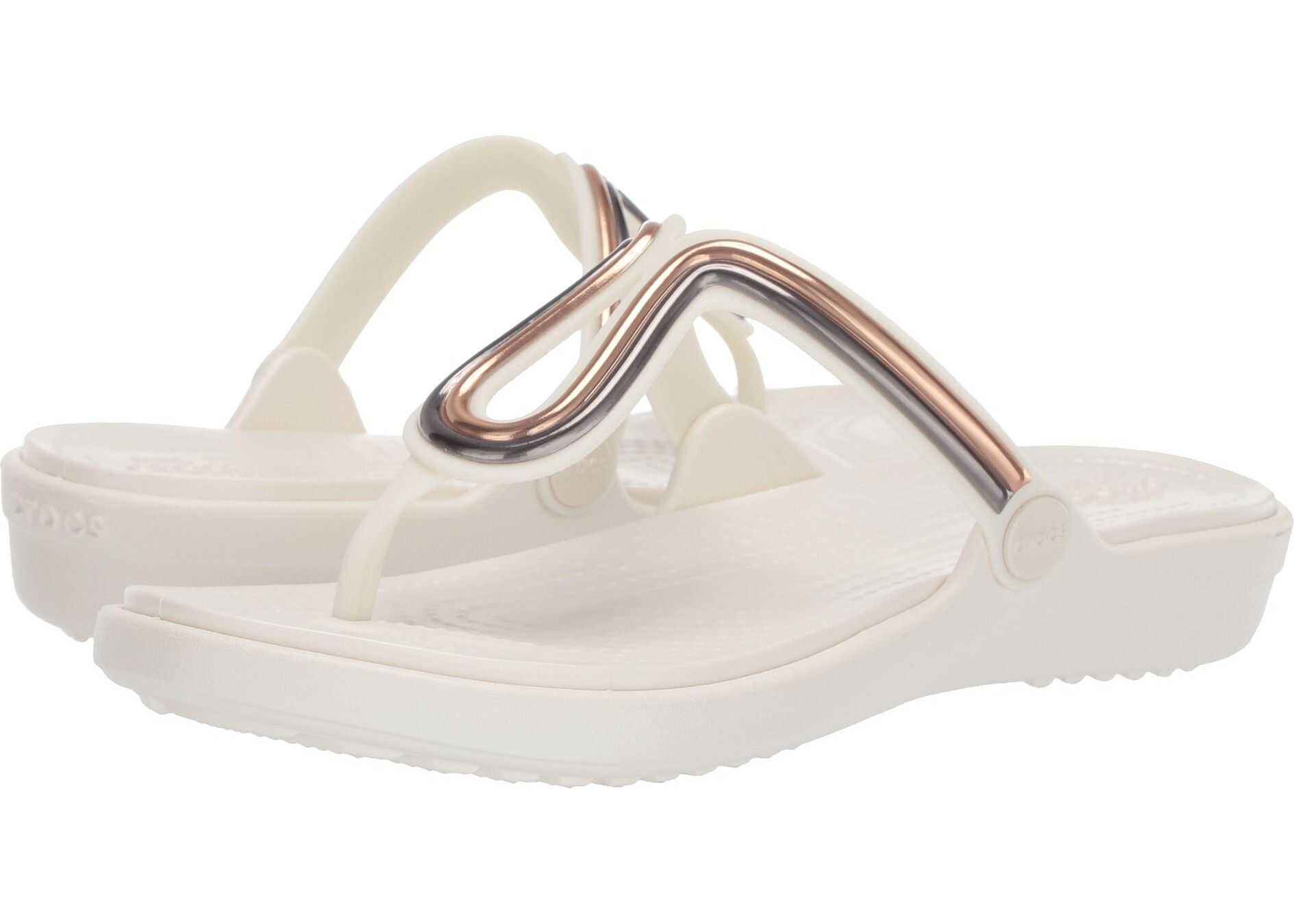 Crocs Sanrah Metal Block Flat Flip Multi Rose Gold/Oyster