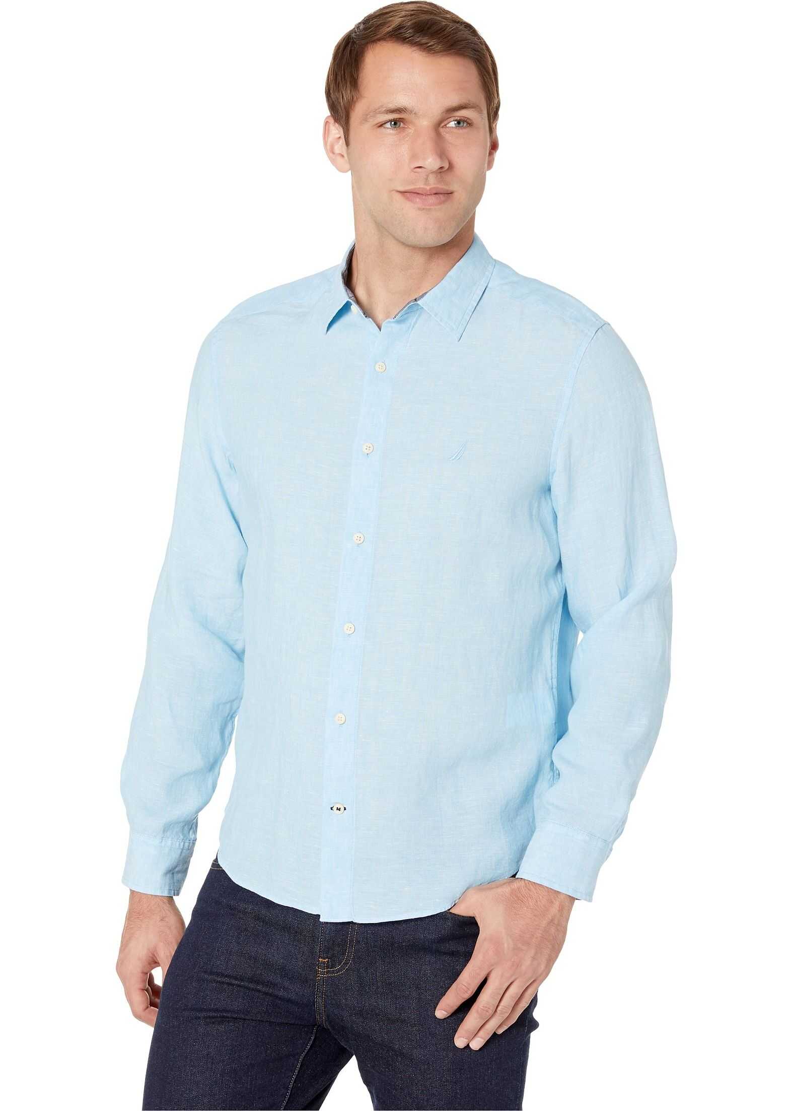 Camasa Nautica Long Sleeve Faded Linen Shirt Alaskian Blue