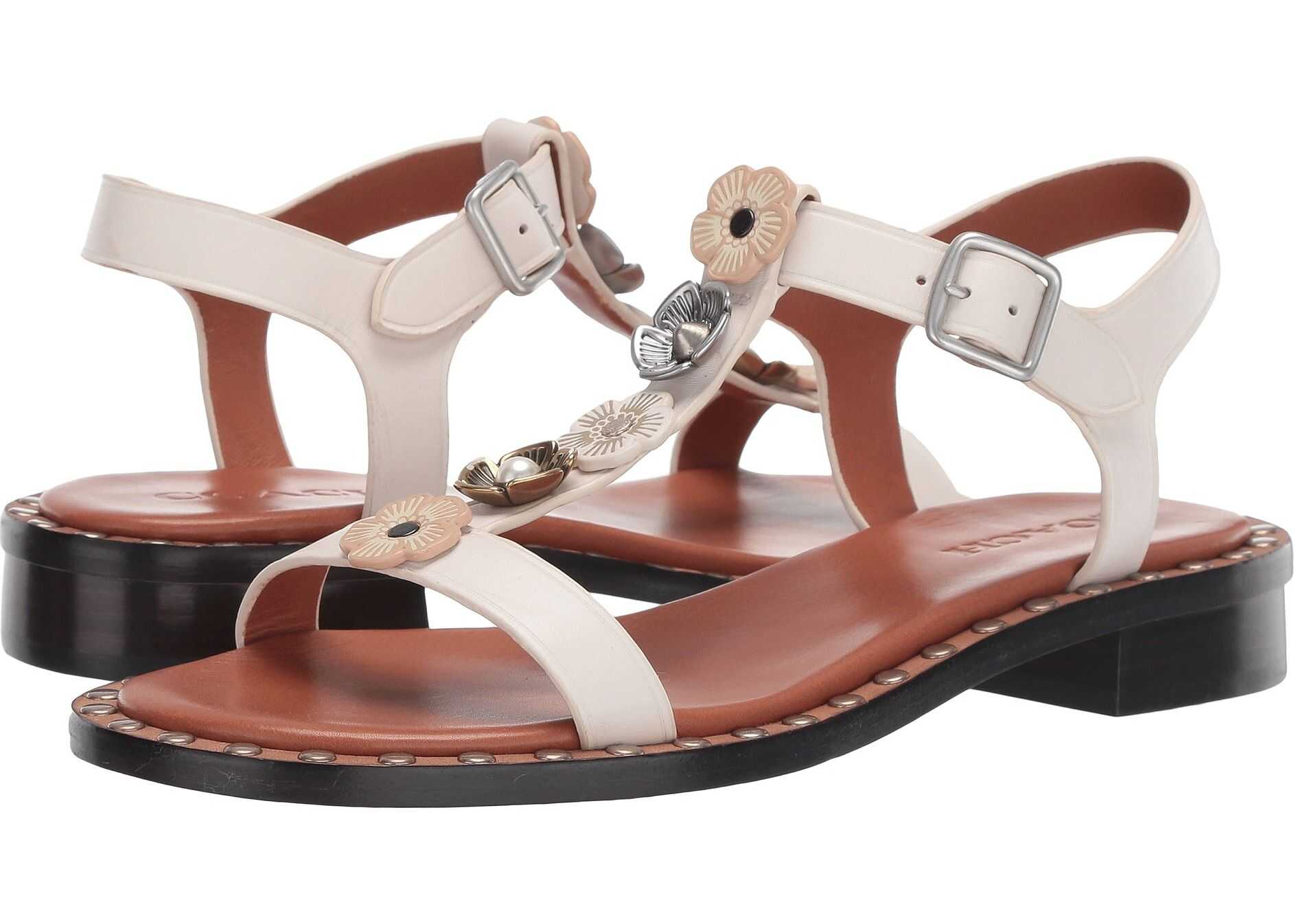 Sandala COACH Tea Rose T Strap Sandal - Leather Chalk
