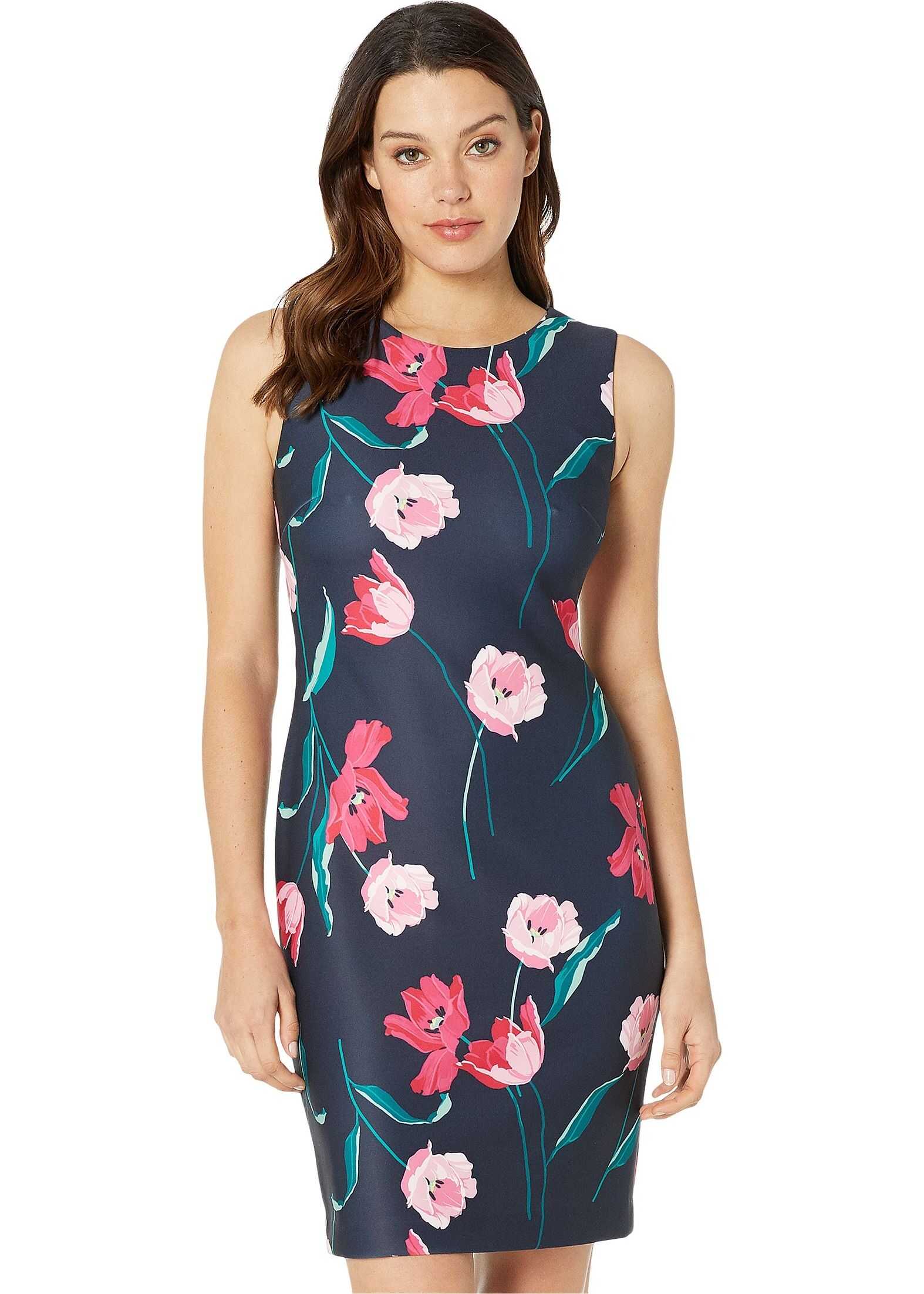 Tommy Hilfiger Tulip Scuba Sheath Dress Sky Captain Multi