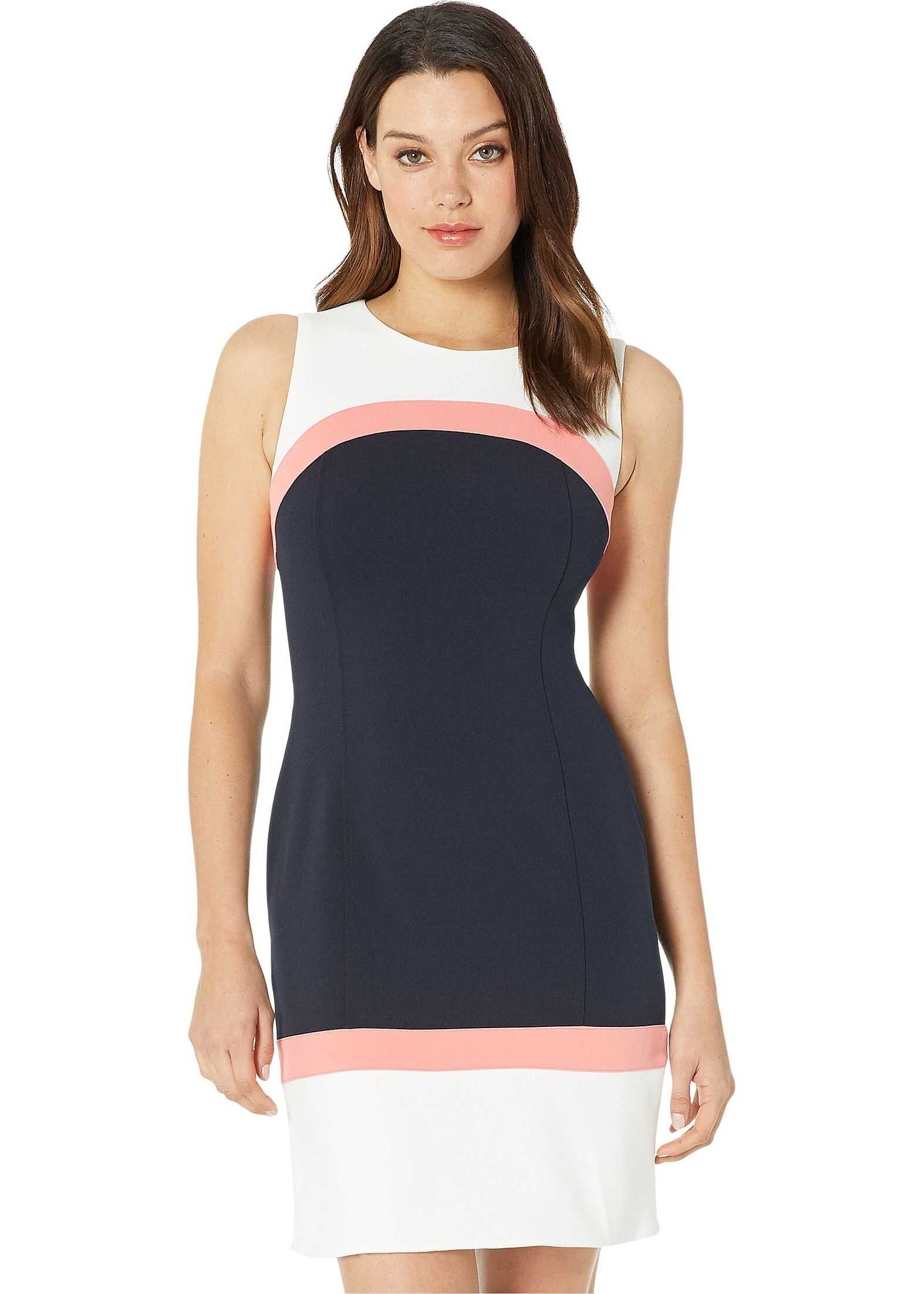 Tommy Hilfiger Scuba Crepe Color Block A-Line Dress Ivory/Bloom/Sky Captain