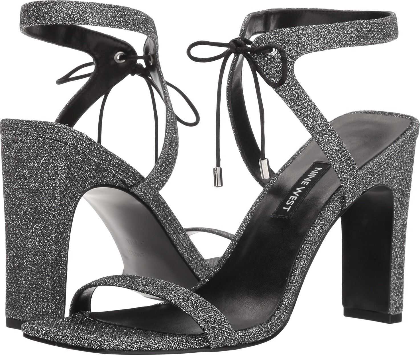 Nine West Longitano Heel Sandal Black Silver Fabric