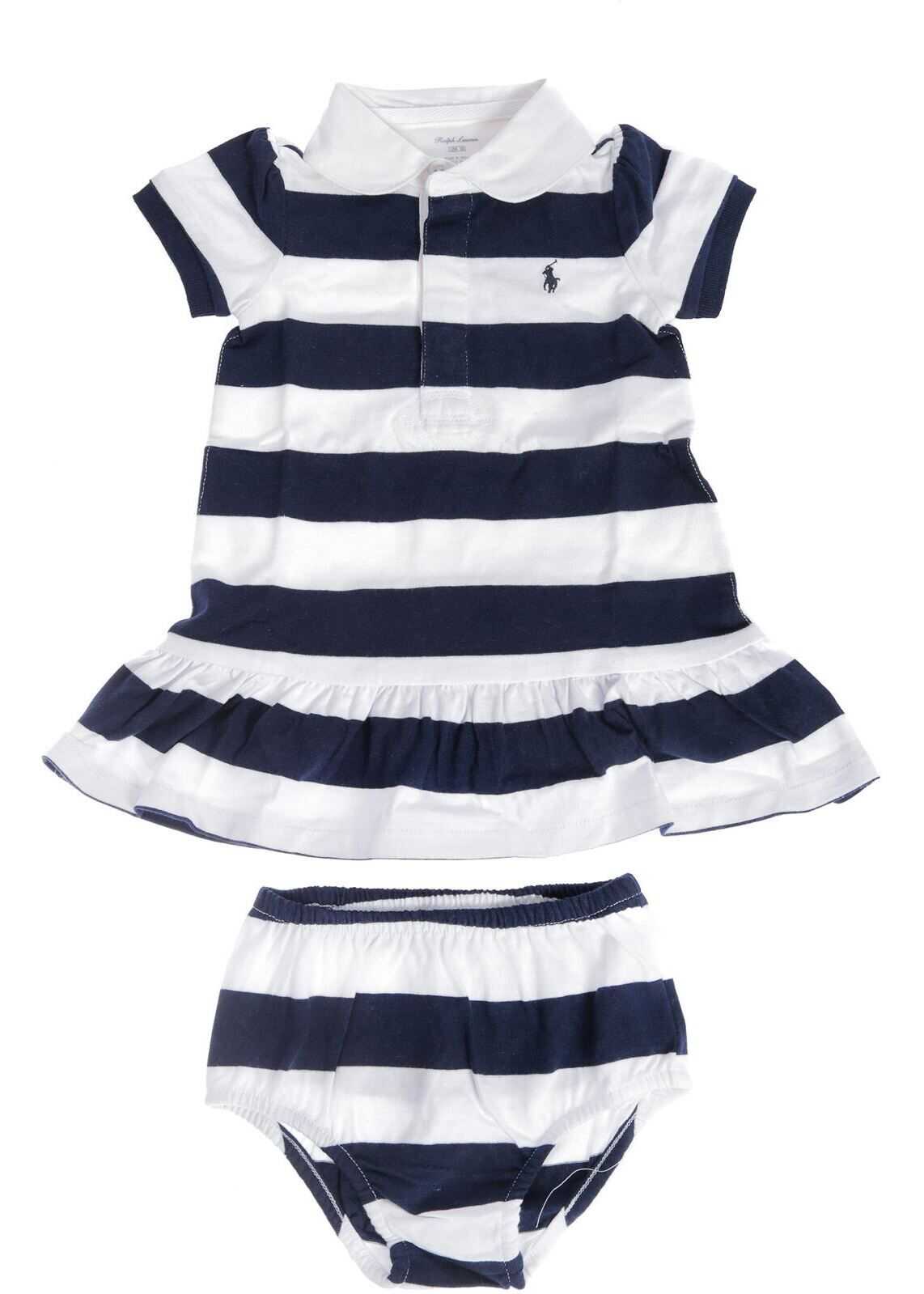 Ralph Lauren Baby Girl Set In White And Blue Blue
